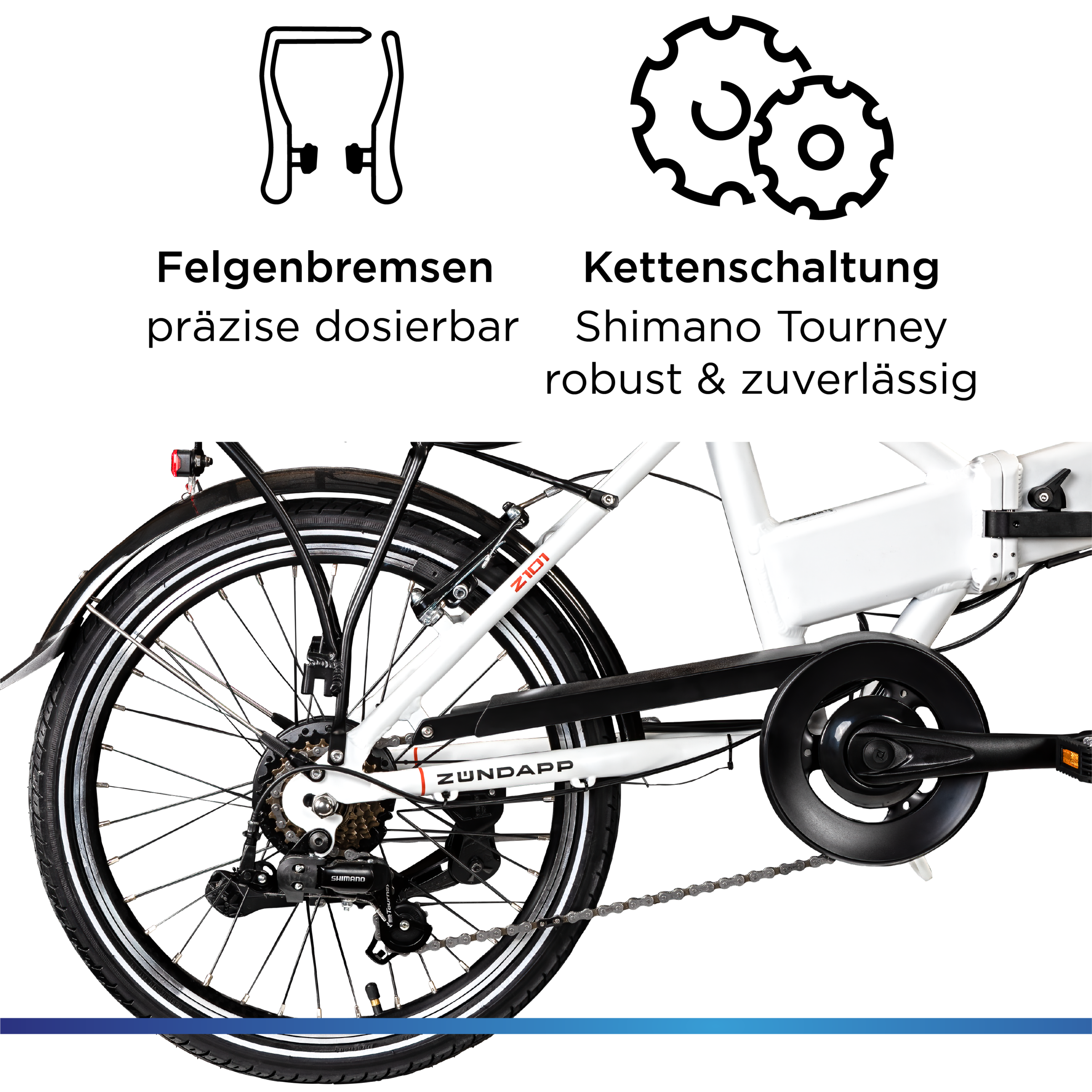 Zündapp »Z101« 6 Gang Shimano Tourney Schaltwerk Kettenschaltung Heckmotor 250 W Pedelec, Elektrofahrrad für Damen u. Herren