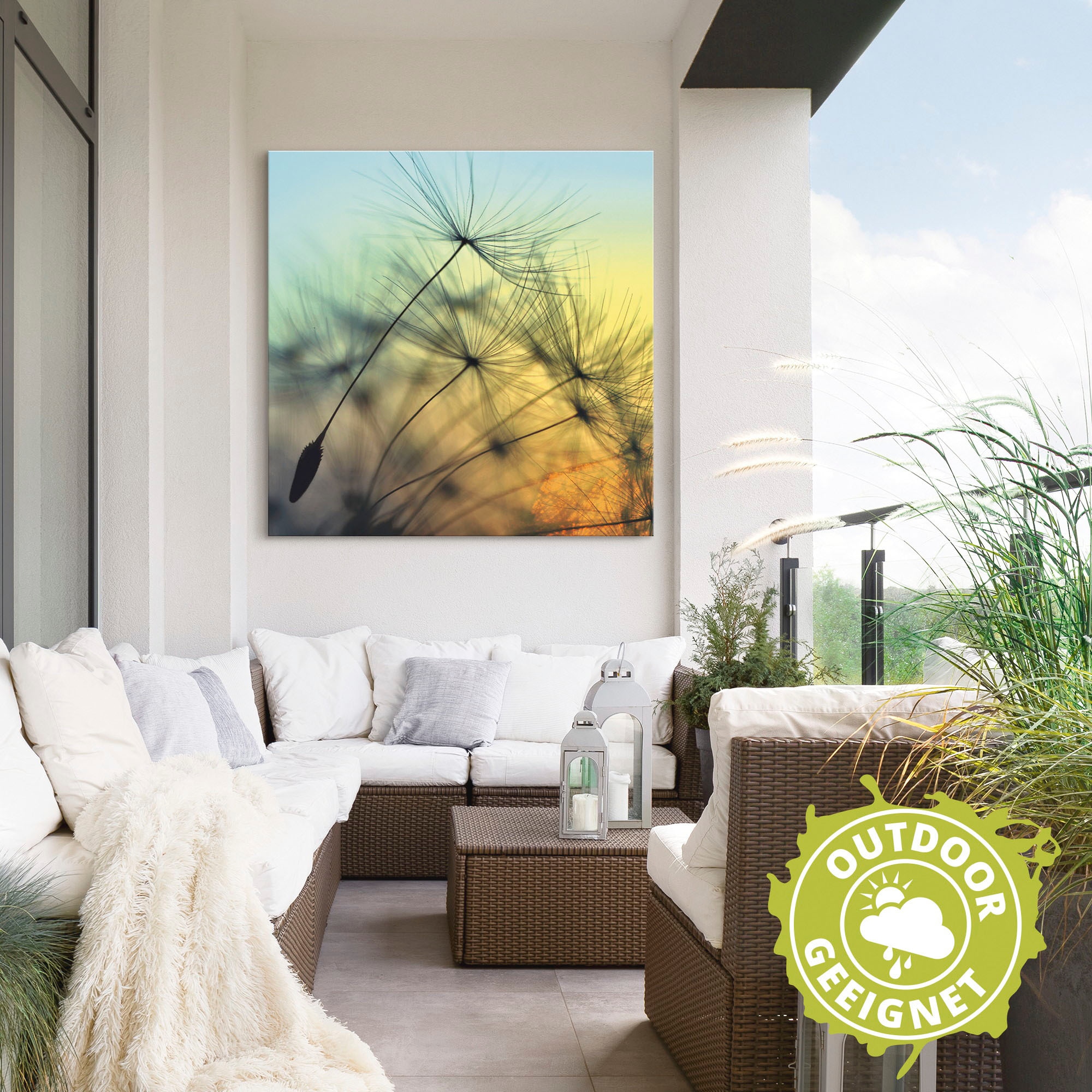 Artland Wandbild »Goldener Sonnenuntergang und Pusteblumen« Blumen 1 Stk. tlg. für Innen- und Außenbereich geeignet, Outdoorbild