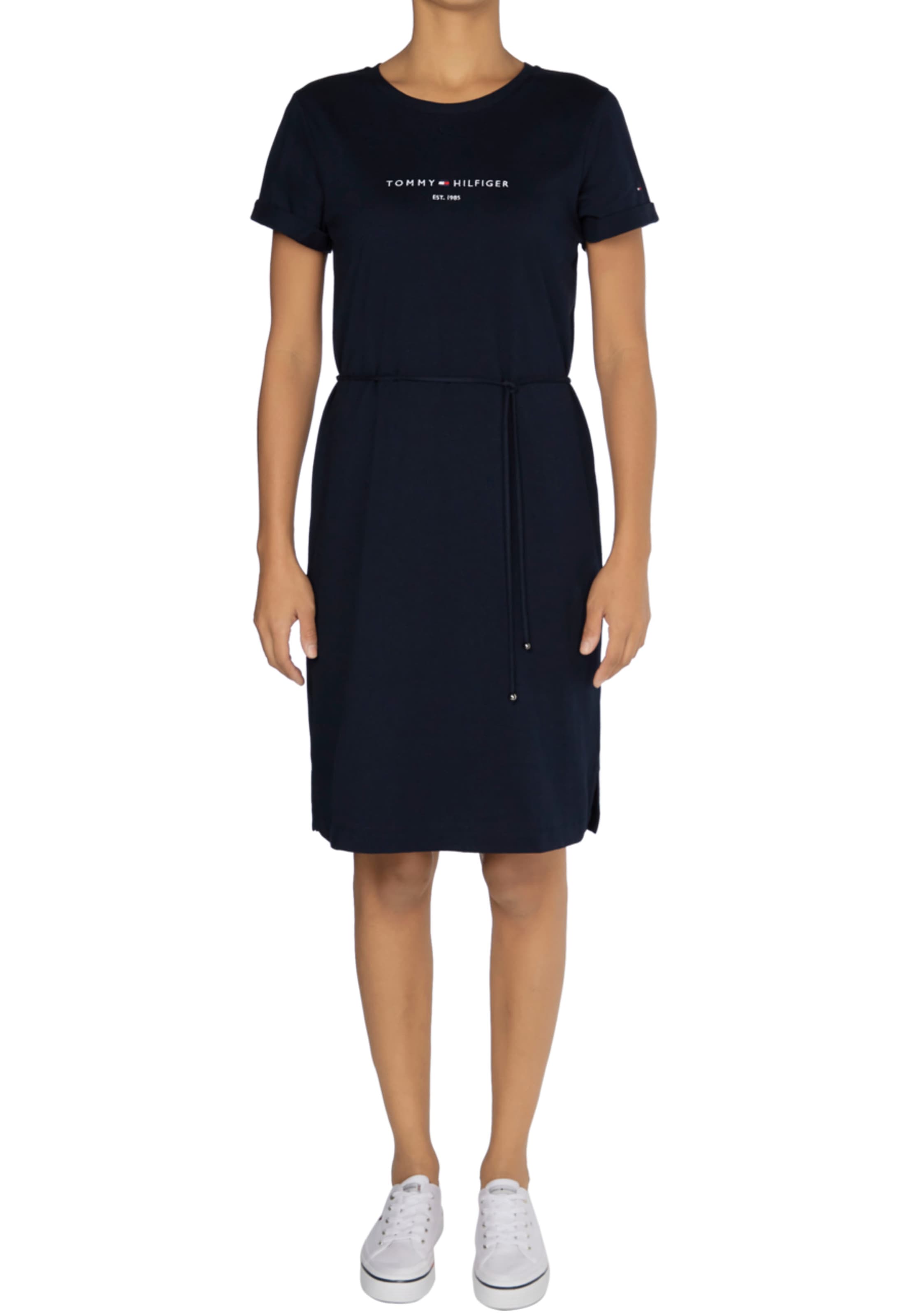 Tommy Hilfiger Jerseykleid »TH ESS HILFIGER REG C-NK DRS SS«, mit Kordel & Tommy Hilfiger Logo-Schriftzug