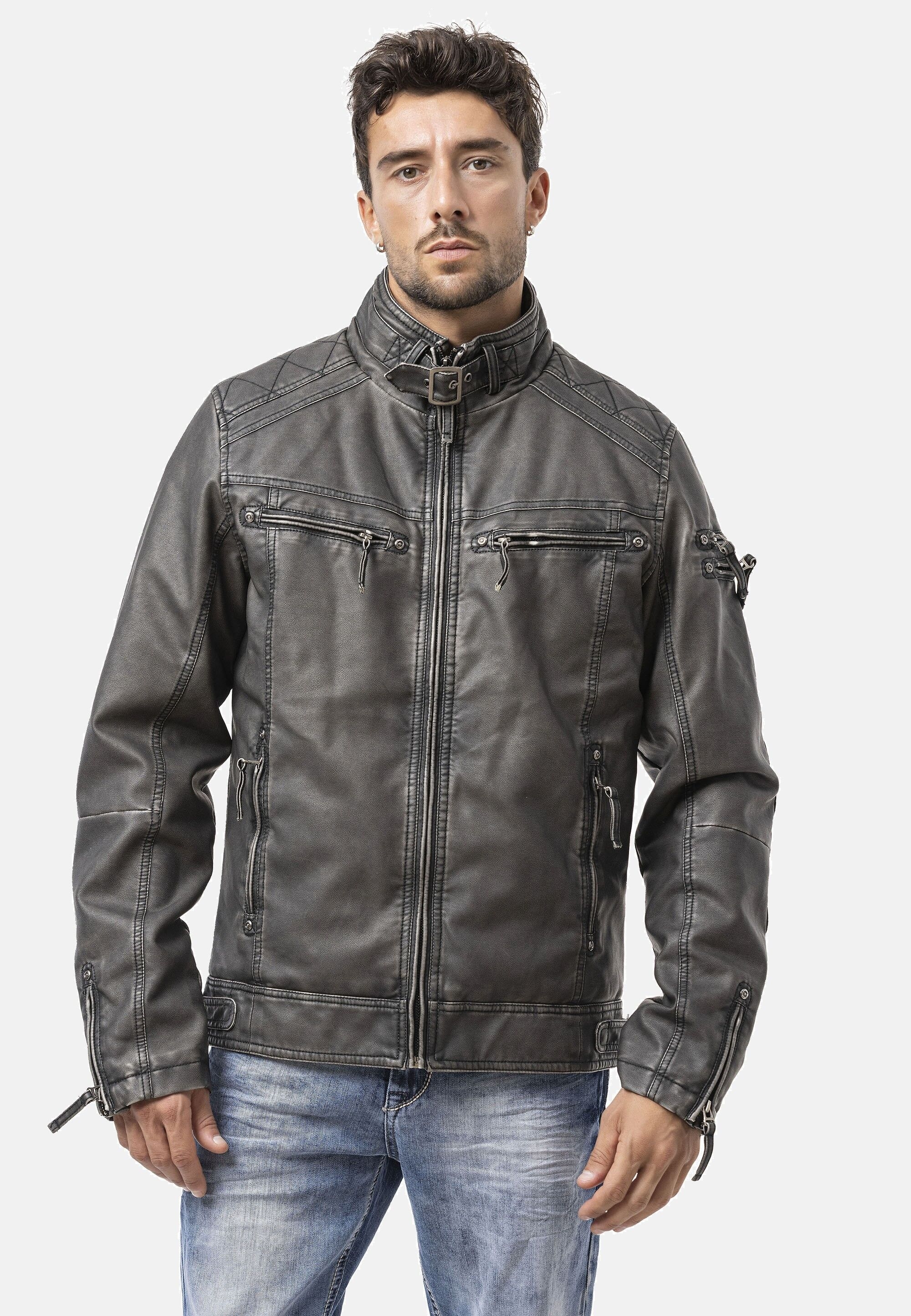 Cipo & Baxx Bikerjacke »Cipo & Baxx Winterjacke« ohne Kapuze im unifarbenen Look