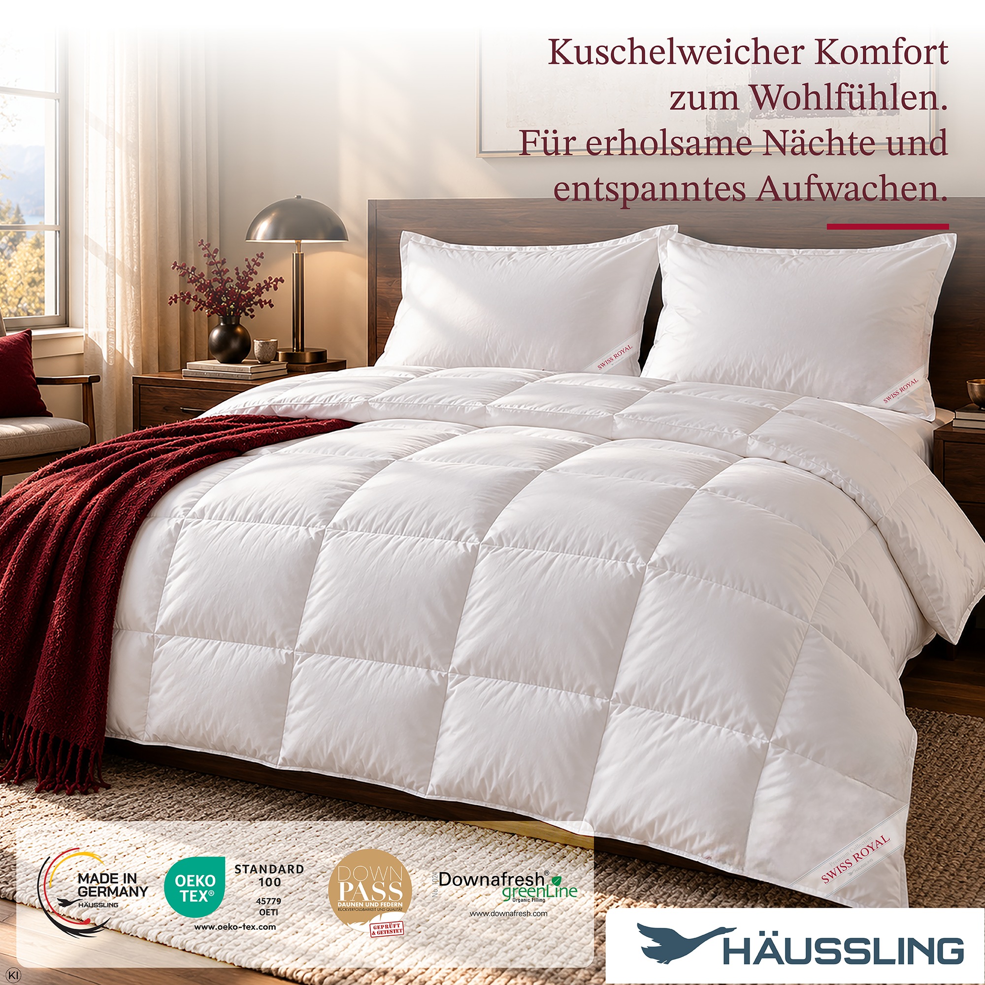 Haeussling Daunenbettdecke + Kopfkissen »Swiss Royal« Bettdecken-Set mit Kopfkissen, 135x200 oder 155x220 cm, Sommer, Winter