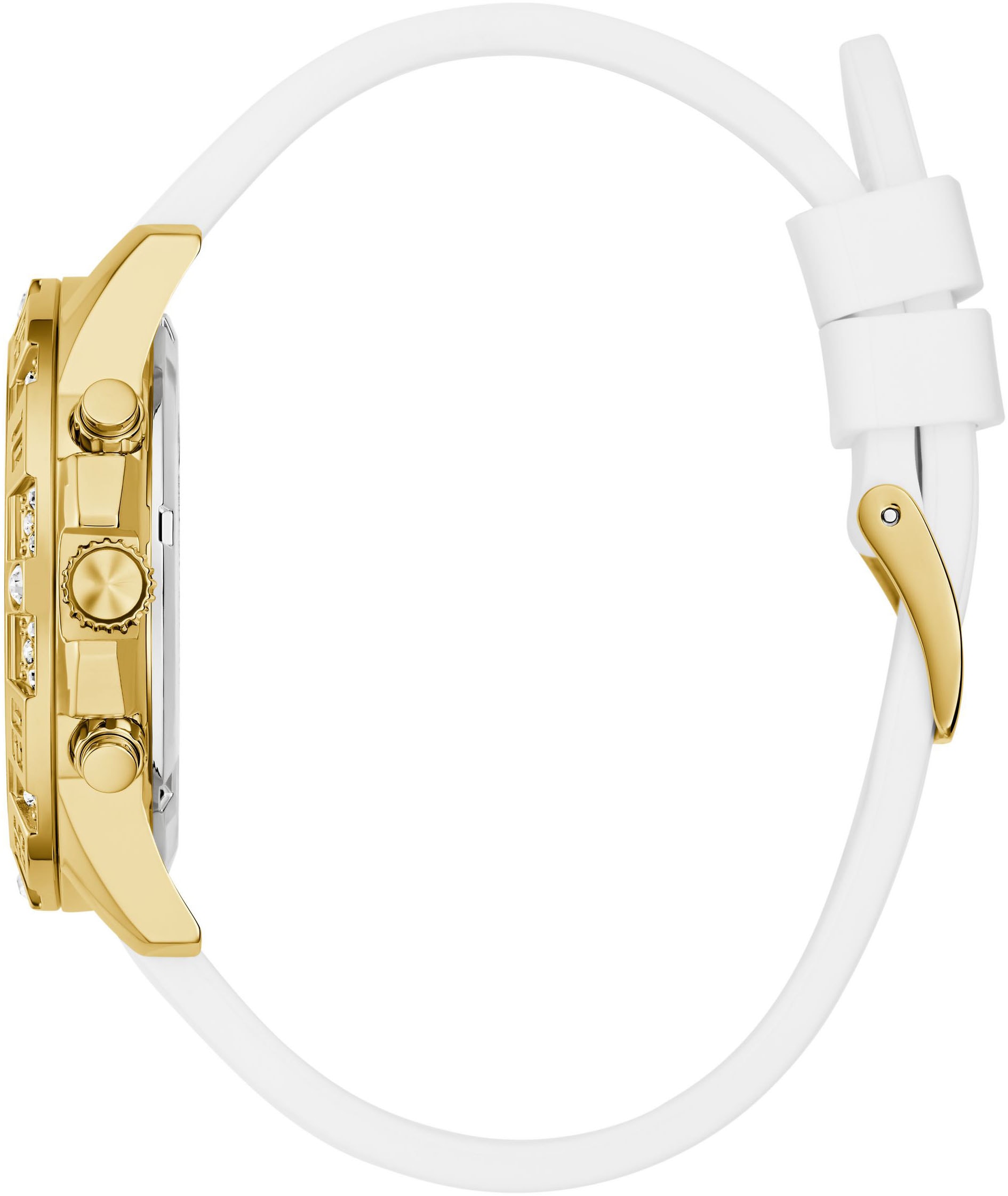 Guess Multifunktionsuhr »MAJESTY« Quarzuhr, Armbanduhr, Damenuhr, Datum, Wochentag, Silikonarmband