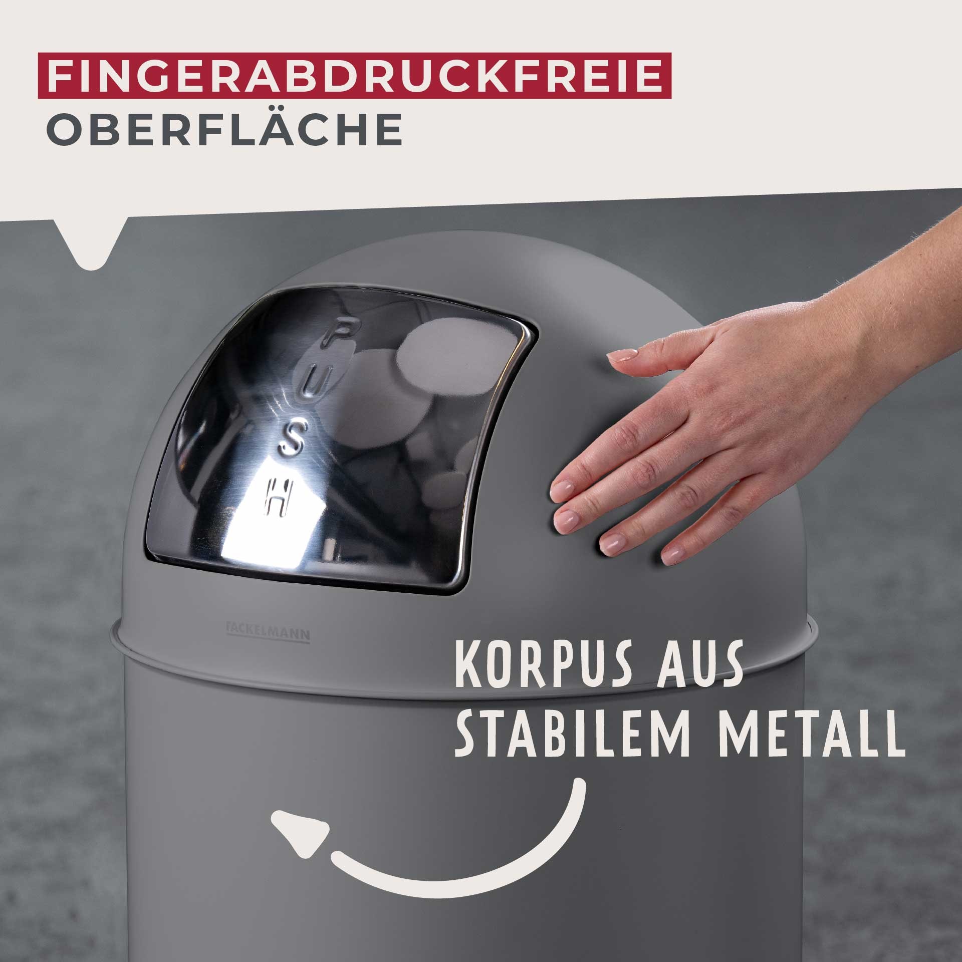 FACKELMANN Mülleimer »BERLIN, Push Abfalleimer 40L« 1 Behälter Retro-Design, großes Fassungsvolumen, lackiertes Edelstahlgehäuse
