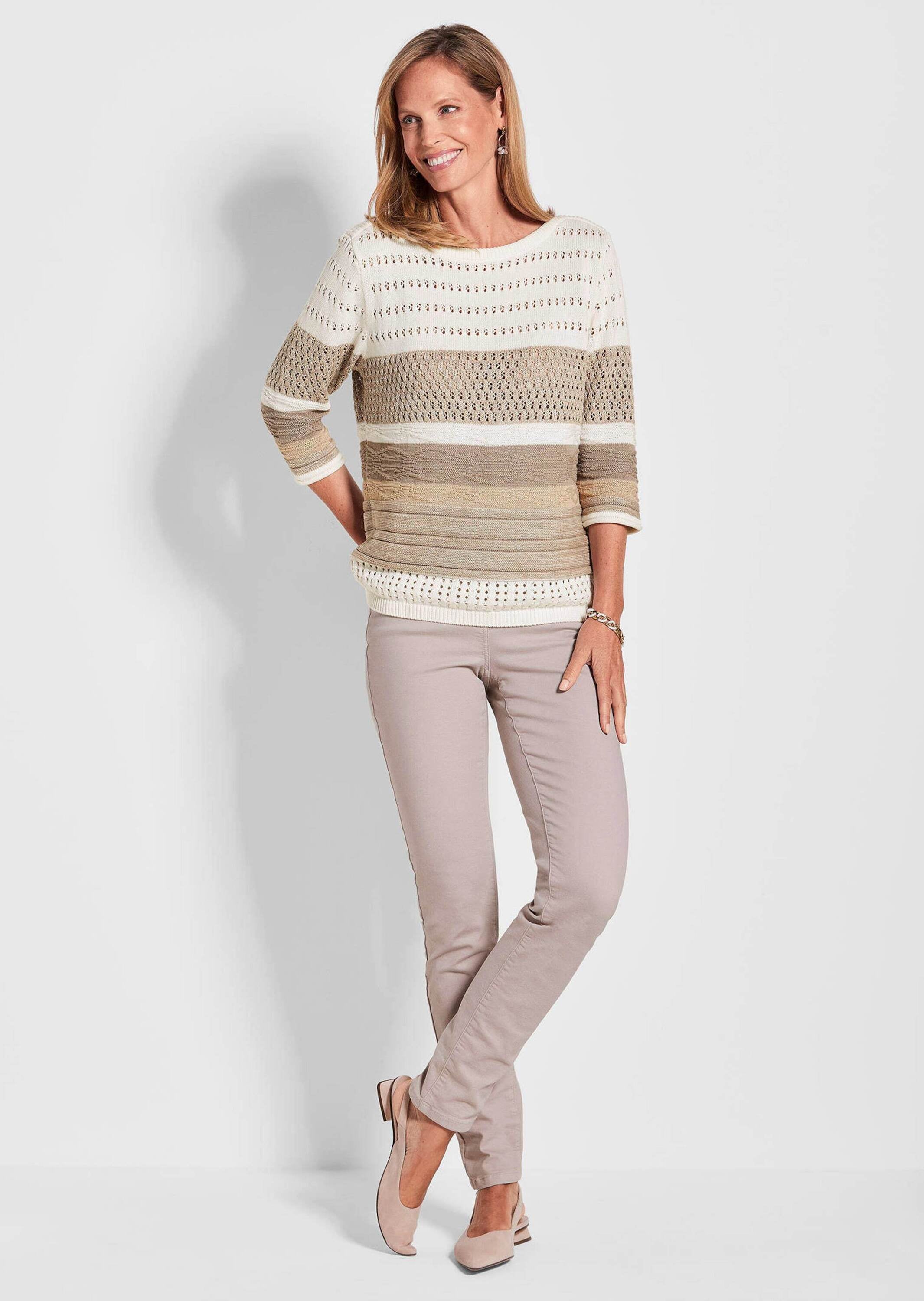 GOLDNER Rundhalspullover »Strukturpullover mit 3/4-Arm und U-Boot-Ausschnitt« Strukturstrick.