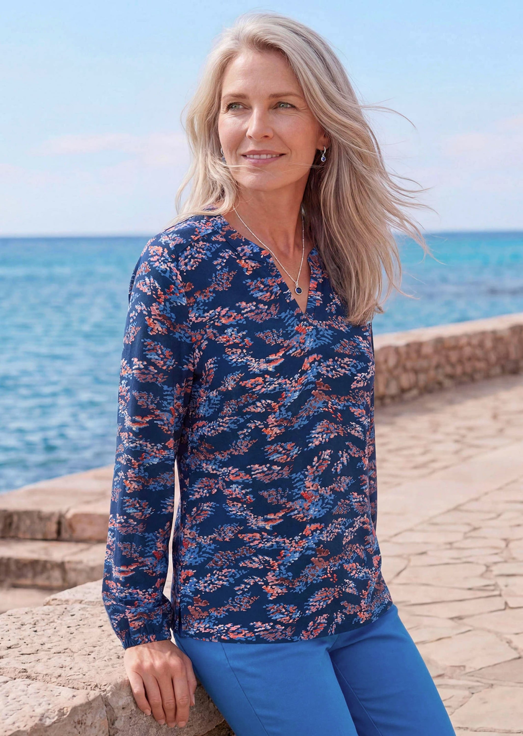 GOLDNER Schlupfbluse »Jerseybluse mit Rundhals, V-Ausschnitt« stretchbequemer Jersey