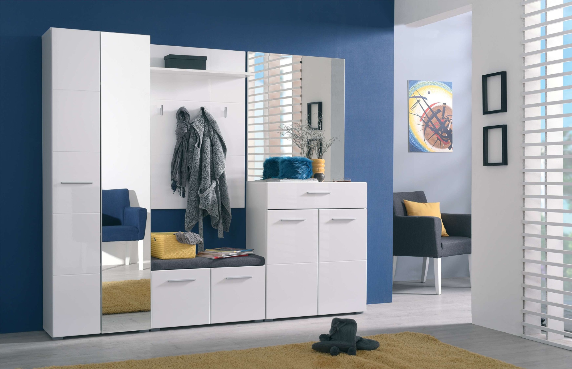 Home affaire Garderoben-Set »Beny Flurmöbel, Dielenmöbel, Flurschrank, Flurgarderobe Breite 218 cm«, (5 St., 5tlg), inkl. 2 Schränke, Sitzbank mit Kissen, Garderobenpaneele und Spiegel