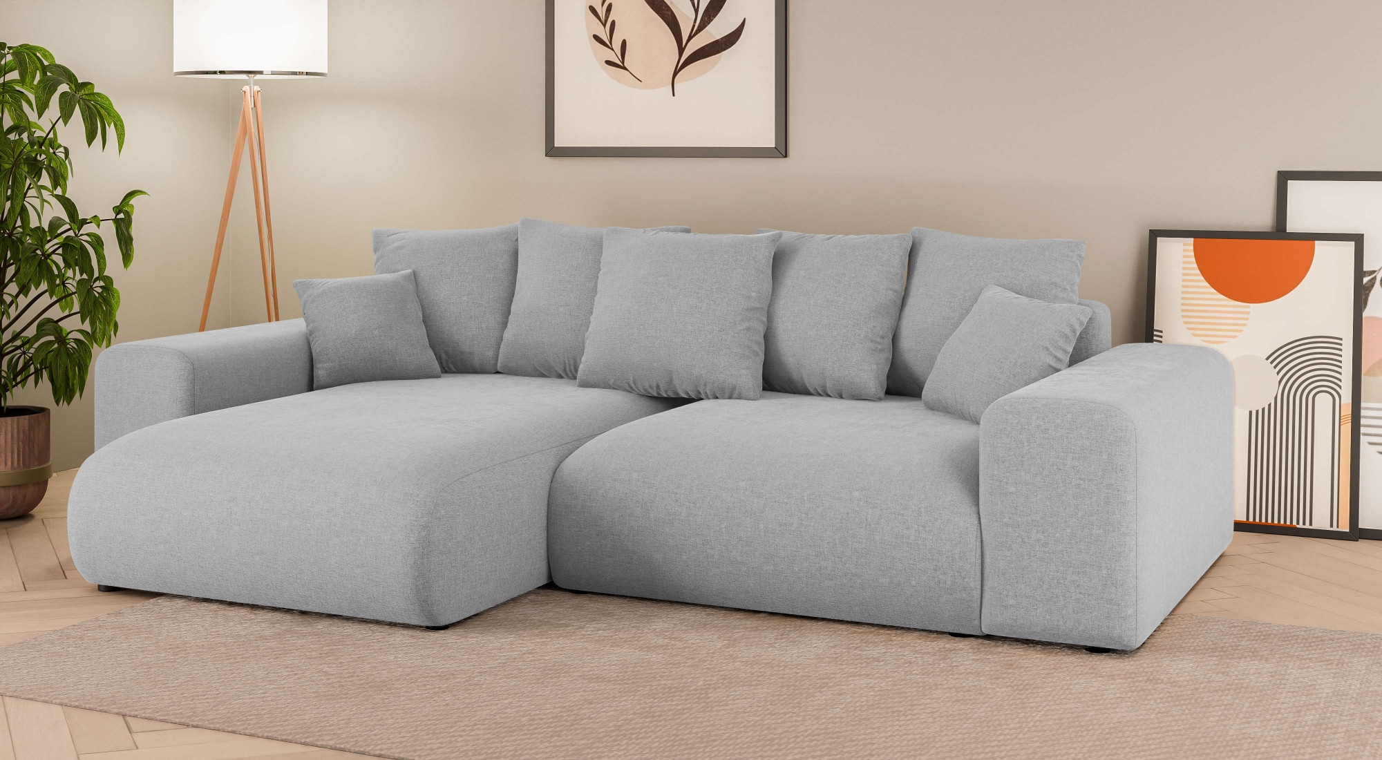 INOSIGN Ecksofa »LAKESIDE mit Bettfunktion und Bettkasten, B/T/H 257/166/84 cm«, L-Form, Recamiere beidseitig montierbar, Wellenunterfederung