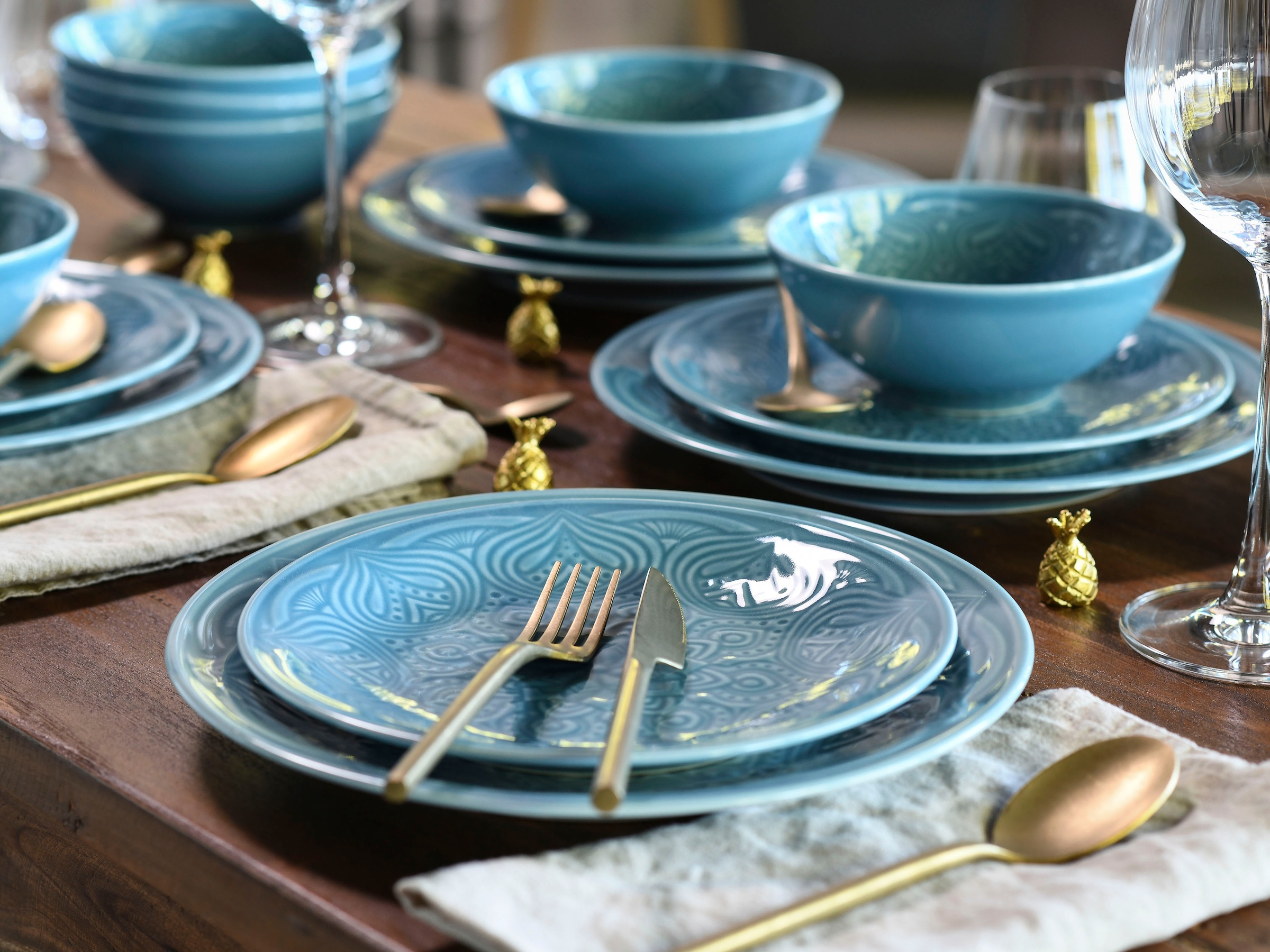 CreaTable Teller-Set »Orient Mandala«, (Set, 18 tlg.), Speiseteller, Dessertteller und Schalen im Set