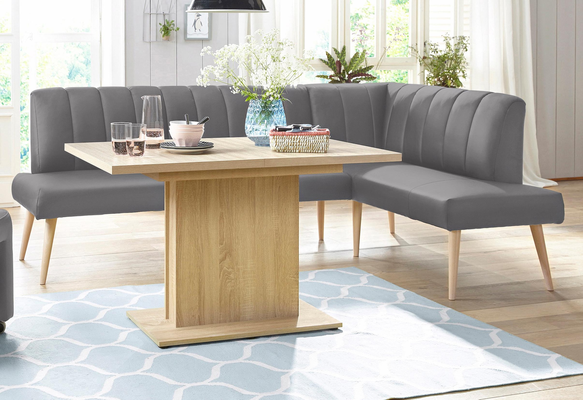 exxpo - sofa fashion Eckbank »Costa, moderne Rückensteppung, bequem und elegant, hoher Holzfuß« hochwertig verarbeitet, Frei im Raum stellbar