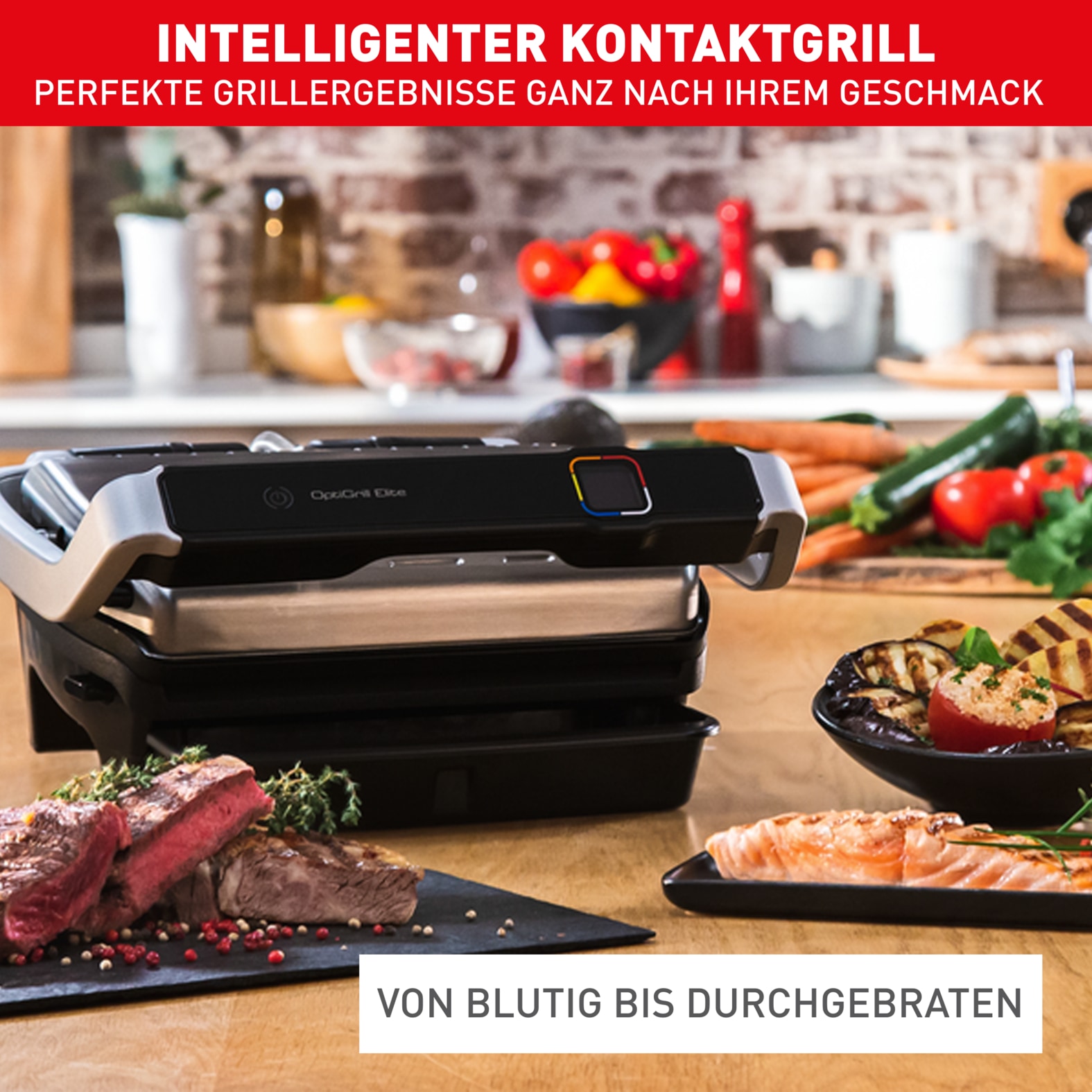 Tefal Kontaktgrill »GC750D OptiGrill Elite« 2000 W 12 Programme, intuitiver Sensor, Grillboost-Funktion, Rezeptbuch App
