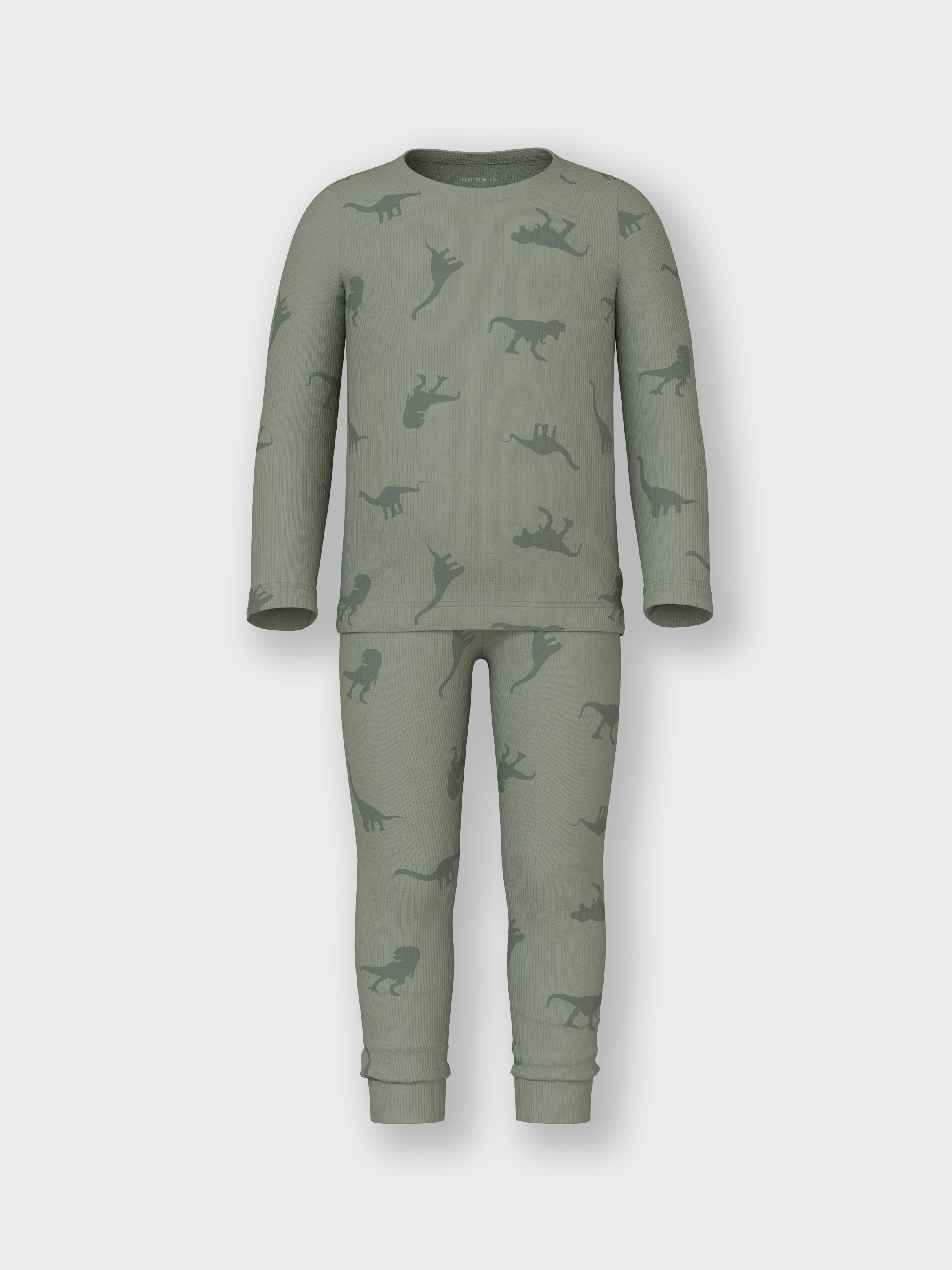 Name It Schlafanzug »NMMNIGHTSET AGAVE GREEN DINO RIB NOOS«, (Set, 2 tlg.)