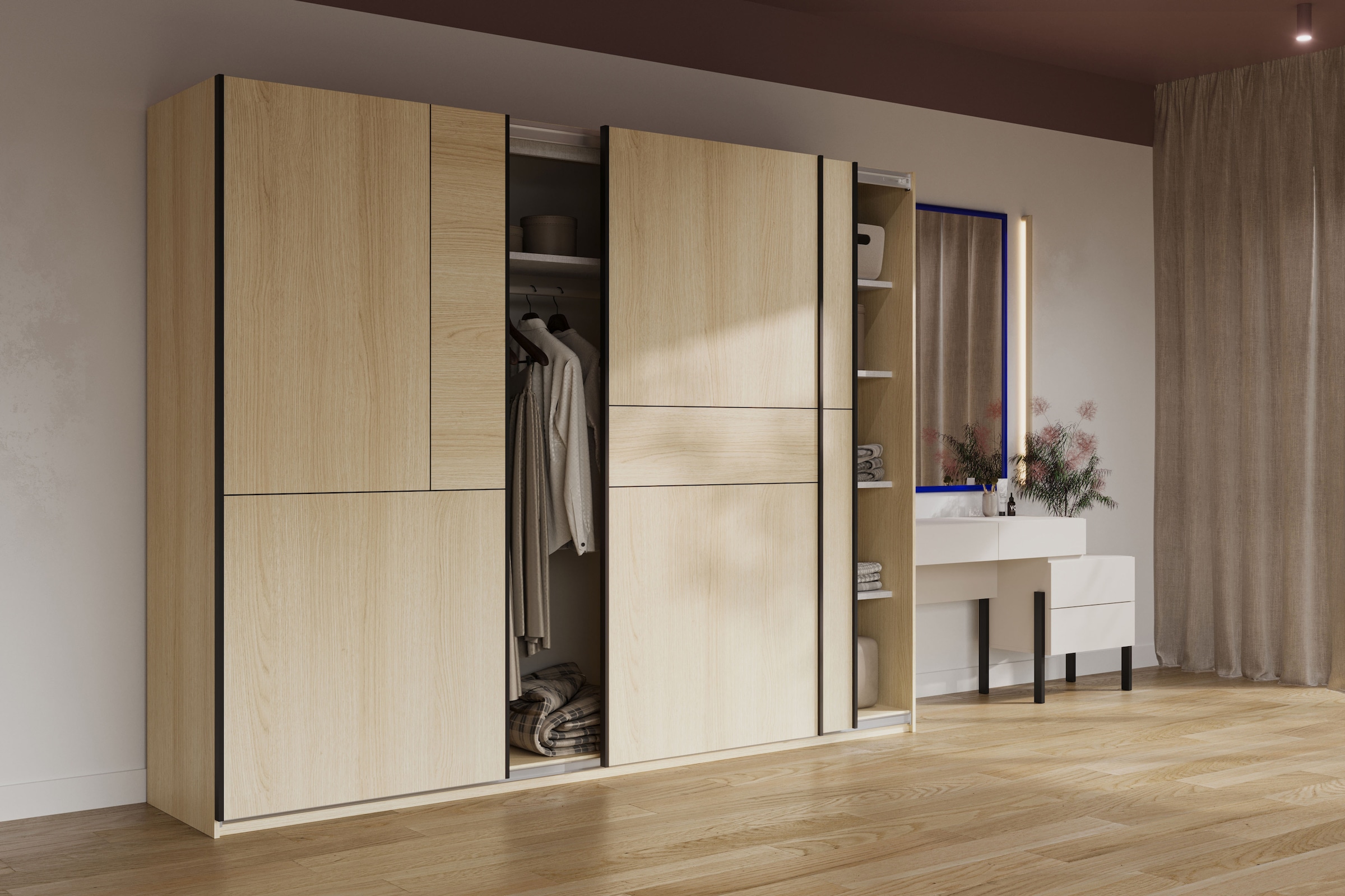 Home affaire Schiebetürenschrank »Cube Garderobenschrank incl.kompletter Innenausstattung«, Moderner Kleiderschrank, Schiebetürenschrank, Garderobe