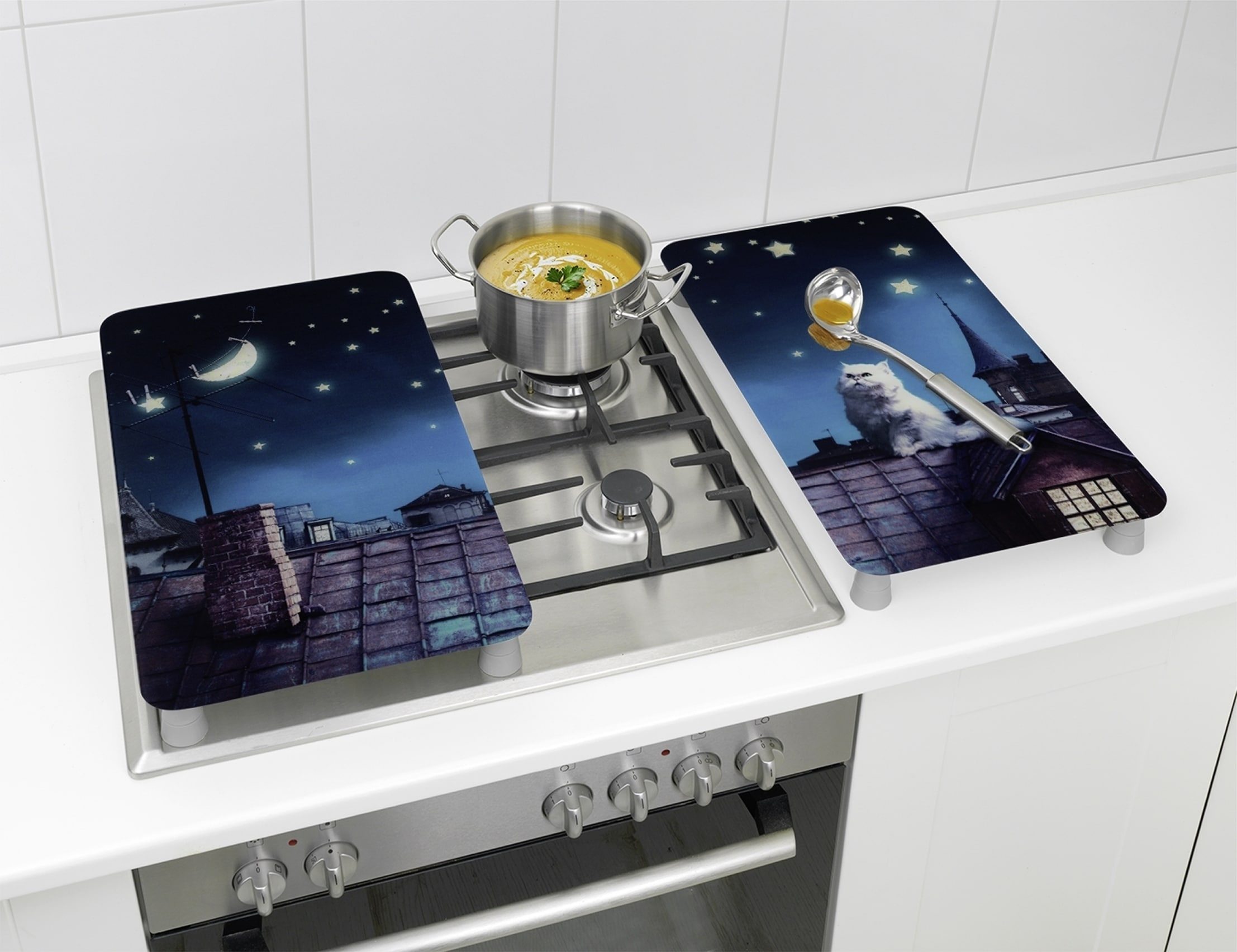 Maximex Herd-Abdeckplatte »Universal Modell Moon Cat«, (Set, 2 tlg.), Herdabdeckung für alle Herdarten, kratzfest, mit rutschfesten Füßen