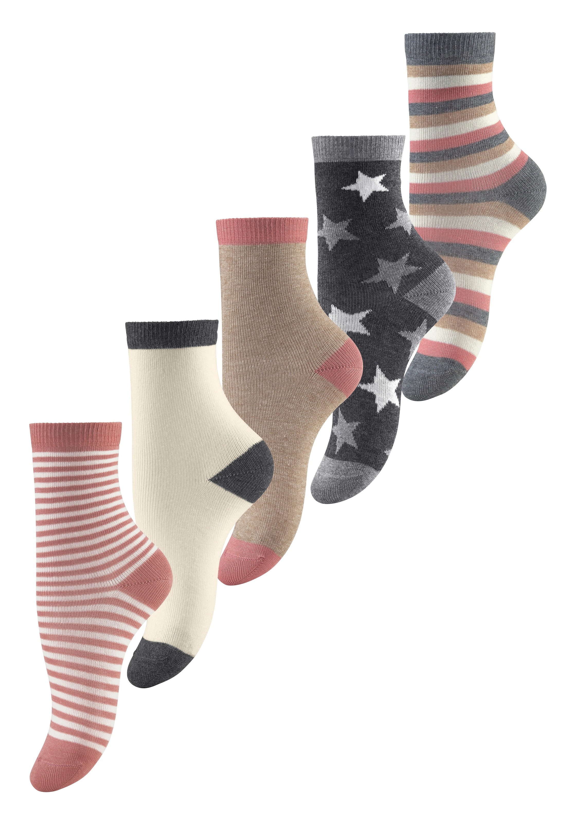 Socken, (Packung, 5 Paar), in 5 verschiedenen Designs