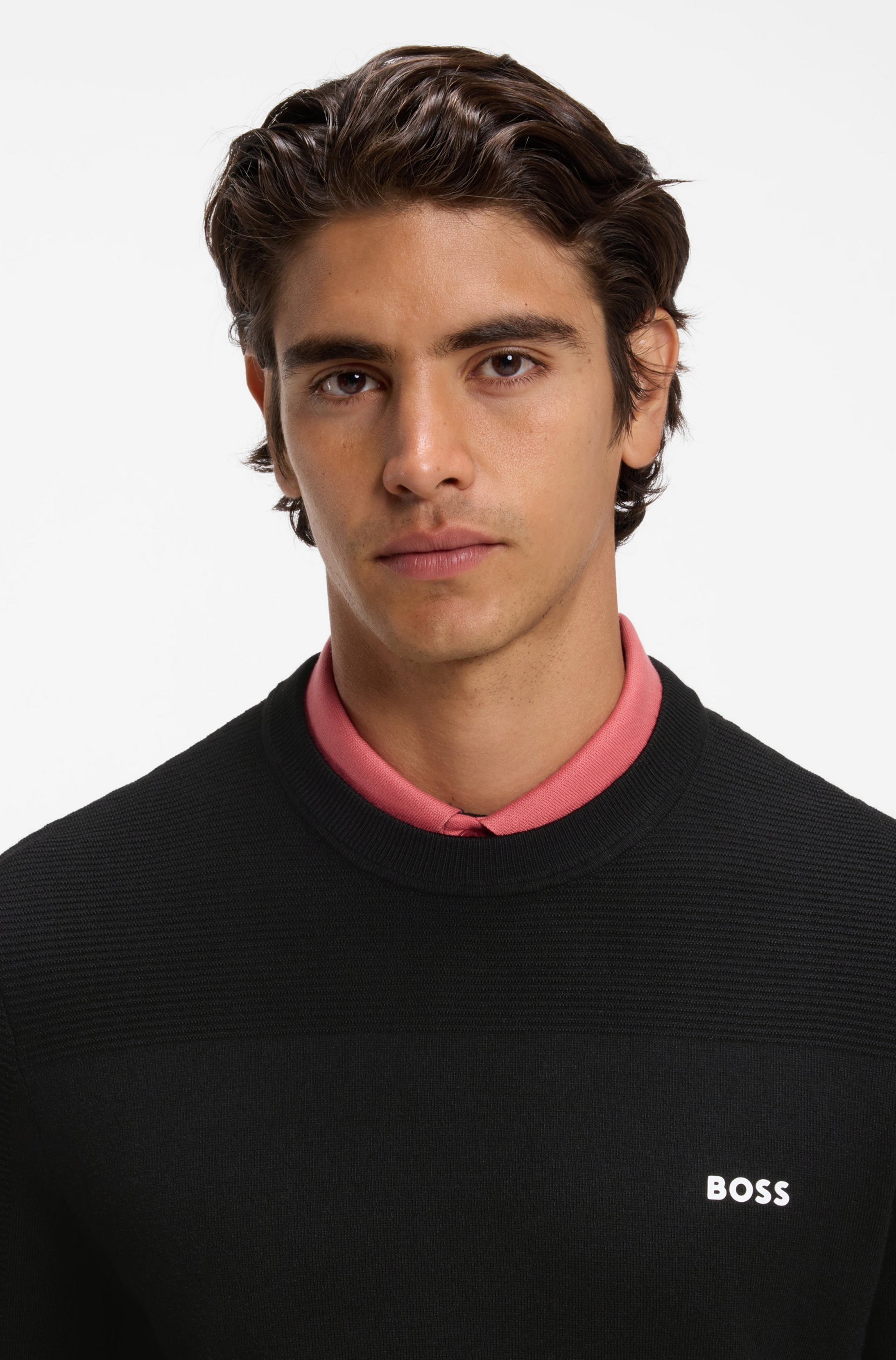 BOSS GREEN Strickpullover »KN Momentum-X CN« Rundhalsausschnitt, Regular Fit, kontrast HD-Logo