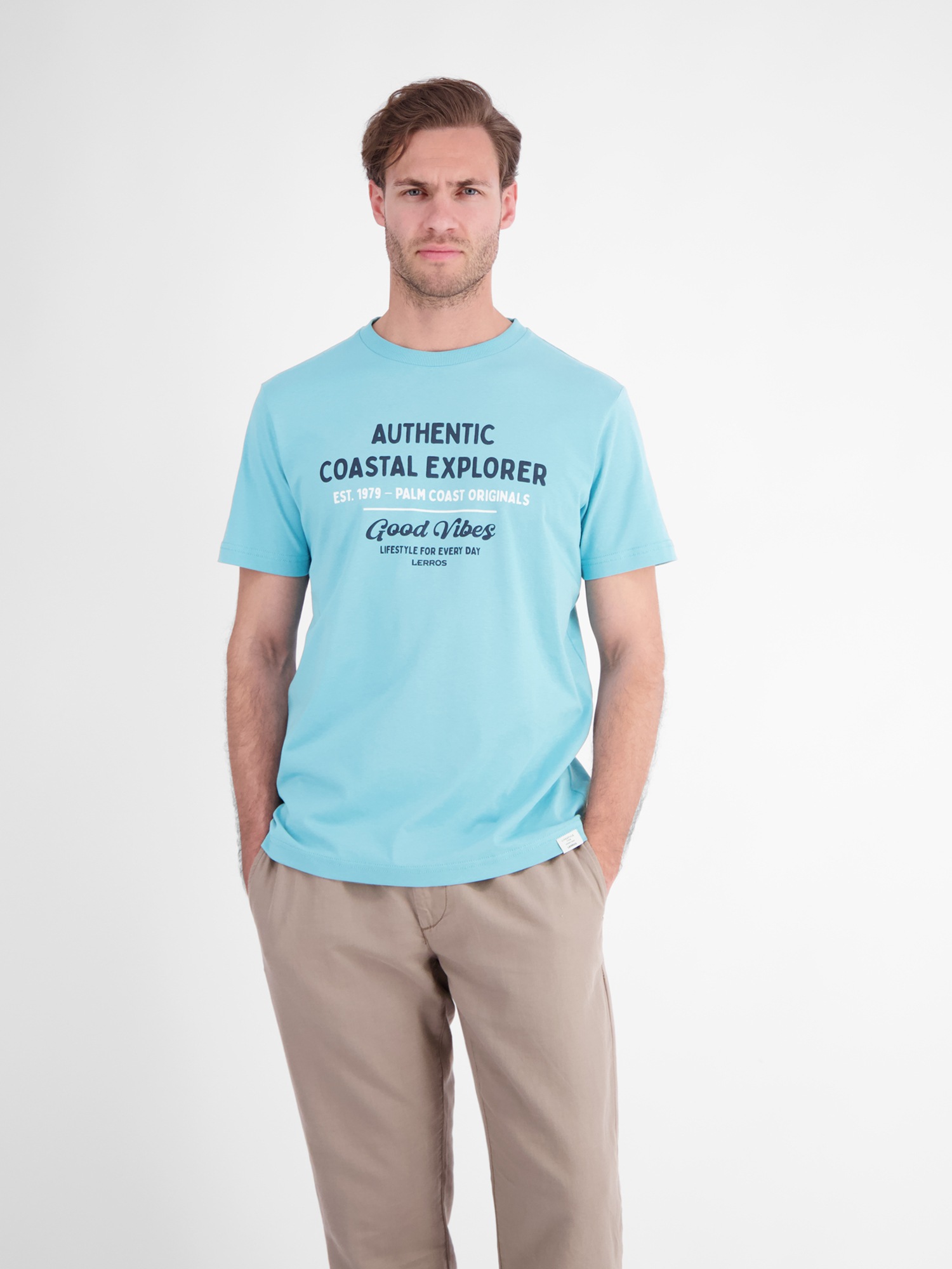 LERROS T-Shirt »T-Shirt mit O-Neck aus softer Baumwolle mit Summervibe-Print«