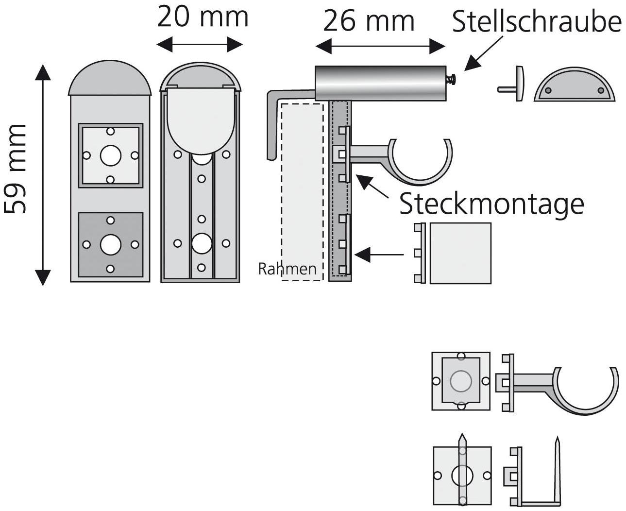 Liedeco Klemmträger, (Set, 2 St.), für Vitragen-Scheibenstangen