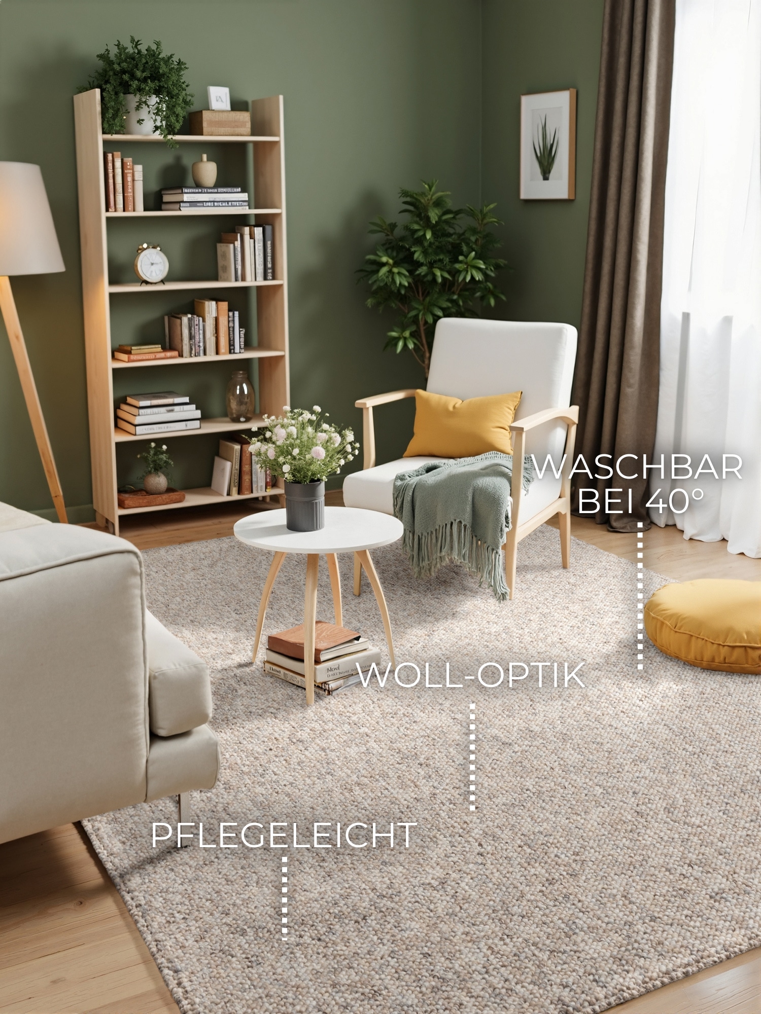 ELLE DECORATION Teppich »Rocco«, rechteckig, 10 mm Höhe, Nachhaltig, Läufer, waschbar, Wohnzimmer, Esszimmer, Woll-Optik