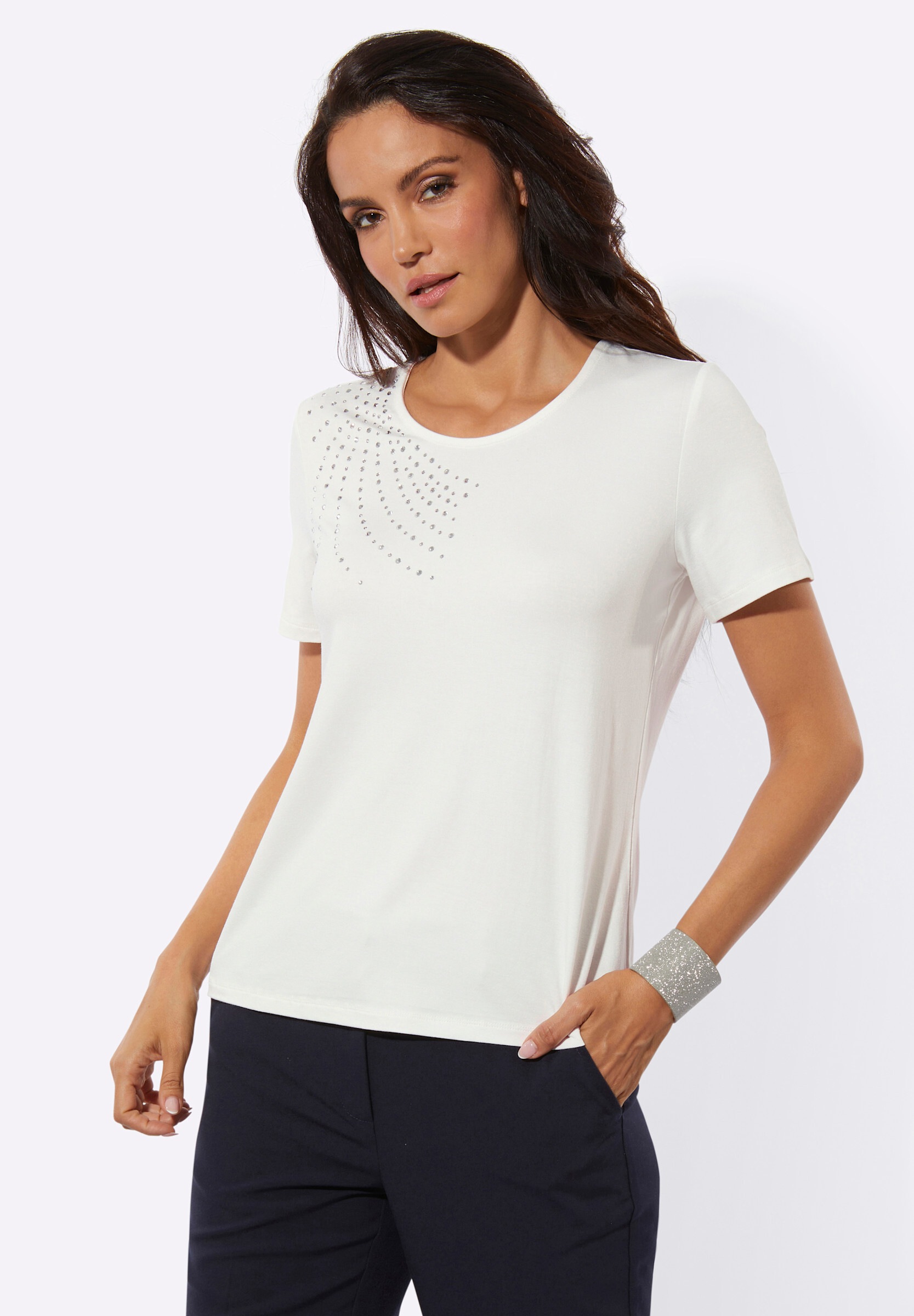 creation L T-Shirt »Viskose-Shirt Shirt mit Glitzersteinchen«