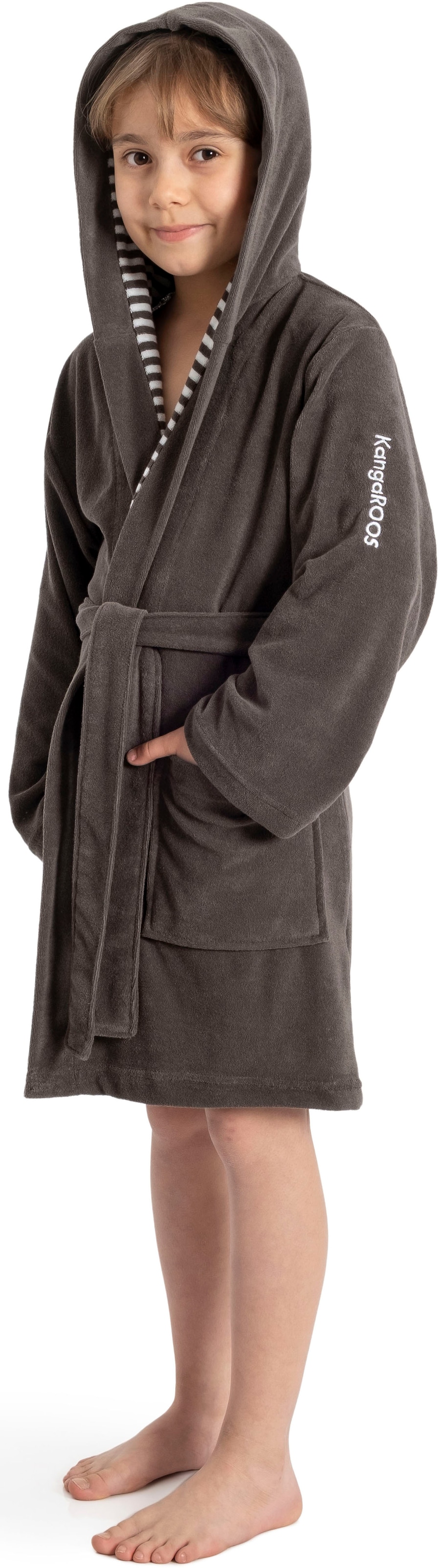 KangaROOS Kinderbademantel »Dalia, Ideal für Zuhause, Schwimmbad oder im Urlaub« 1 Stk. Uni-Farben mit Streifen