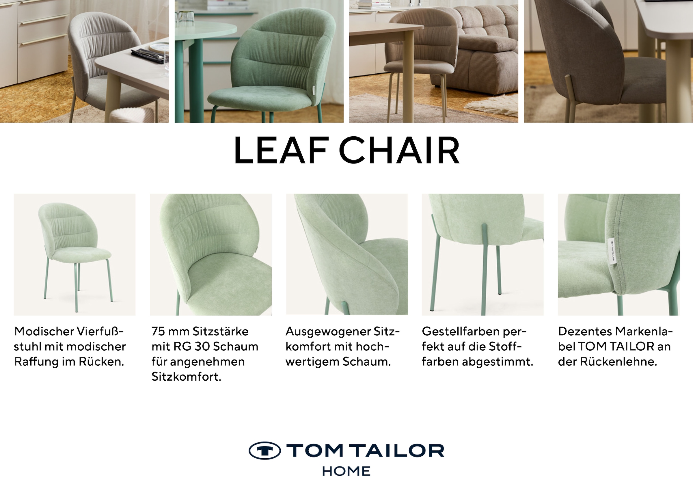 TOM TAILOR HOME 4-Fußstuhl »LEAF CHAIR« (Set) 2 Stk.4-Fußgestell, Raffung in der Rückenlehne