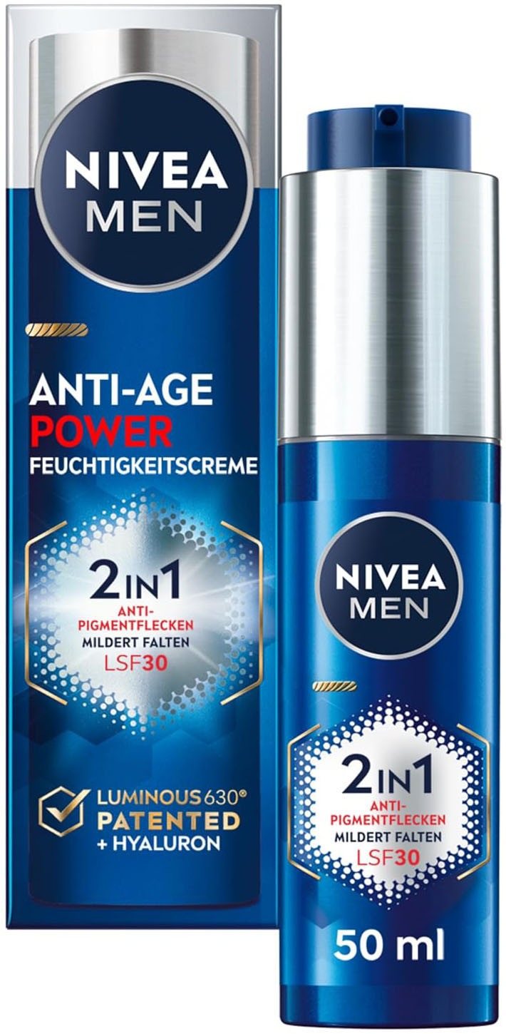 Nivea Men Herren Tagescreme »Anti-Age 2in1 Power Feuchtigkeitscreme LSF30« Mildert tiefe Falten, zieht schnell ein, 24h intensive Feuchtigkeit. in...