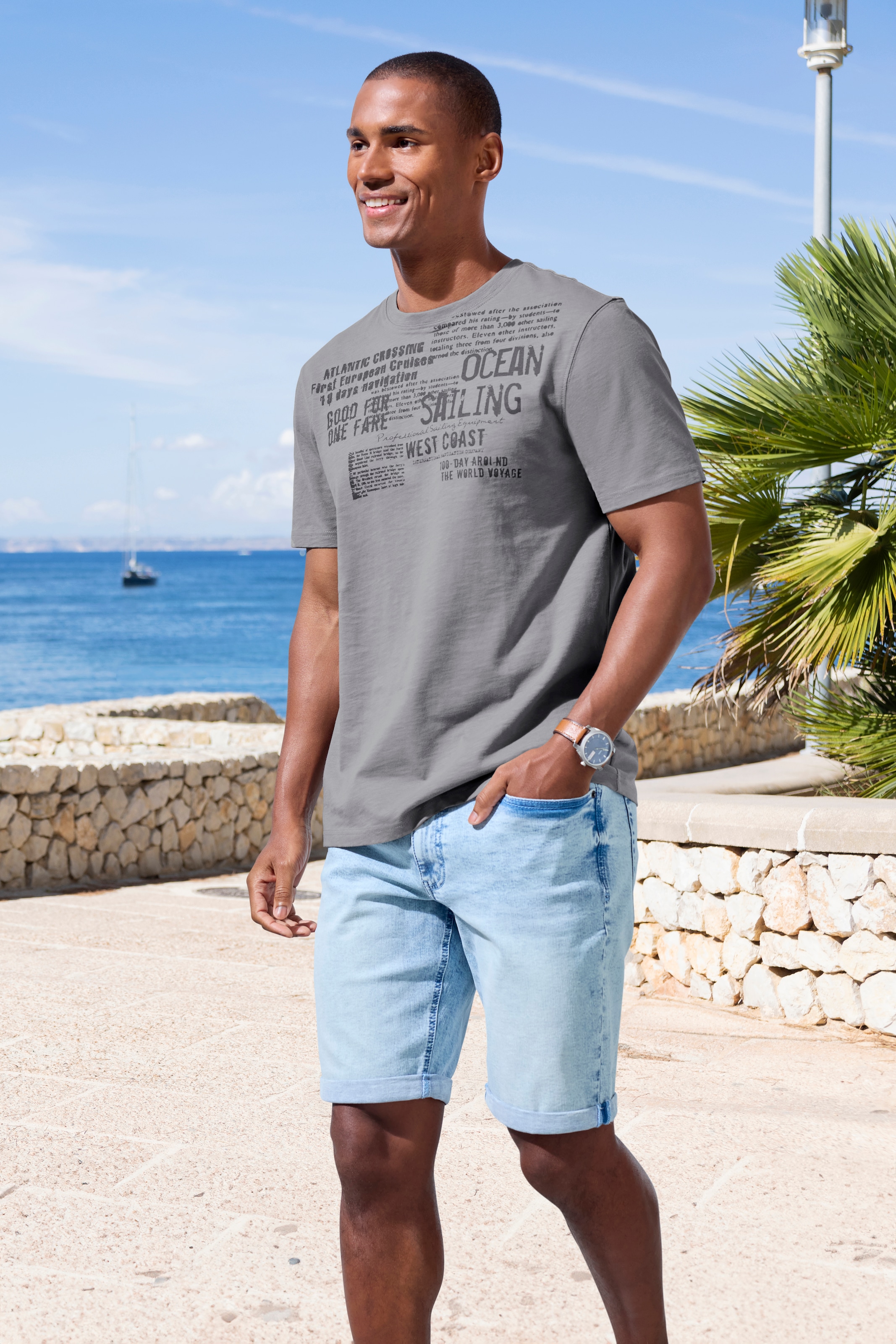 John Devin T-Shirt »mit Print«, Regular-Fit, aus Slub-Qualität, mit Print