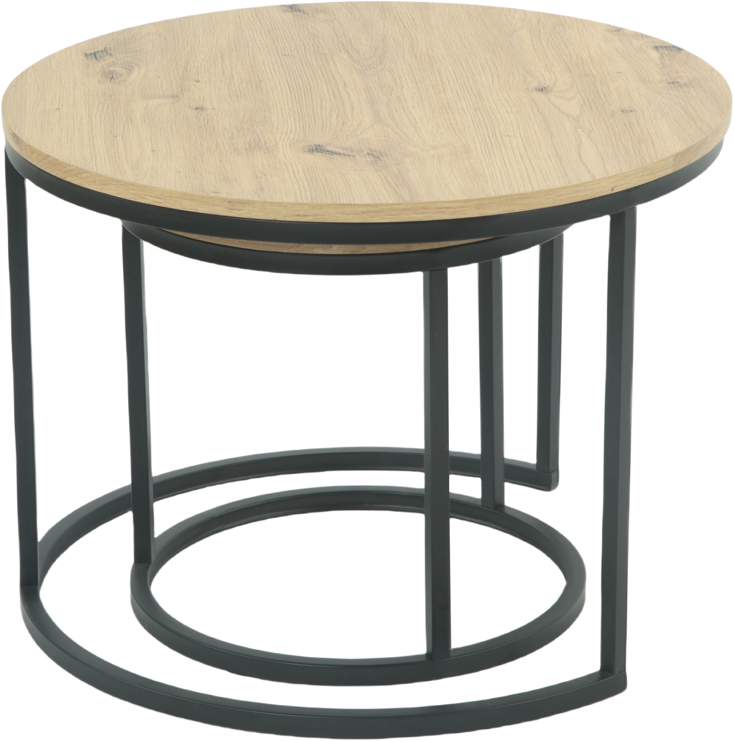 TOM TAILOR Couchtisch »LINDAU«, (Set, 2 St., 2er Set), 2er Set,Tischplatten rund,MDF,Eicheoptik,Metallgestell,Dia 60+40cm