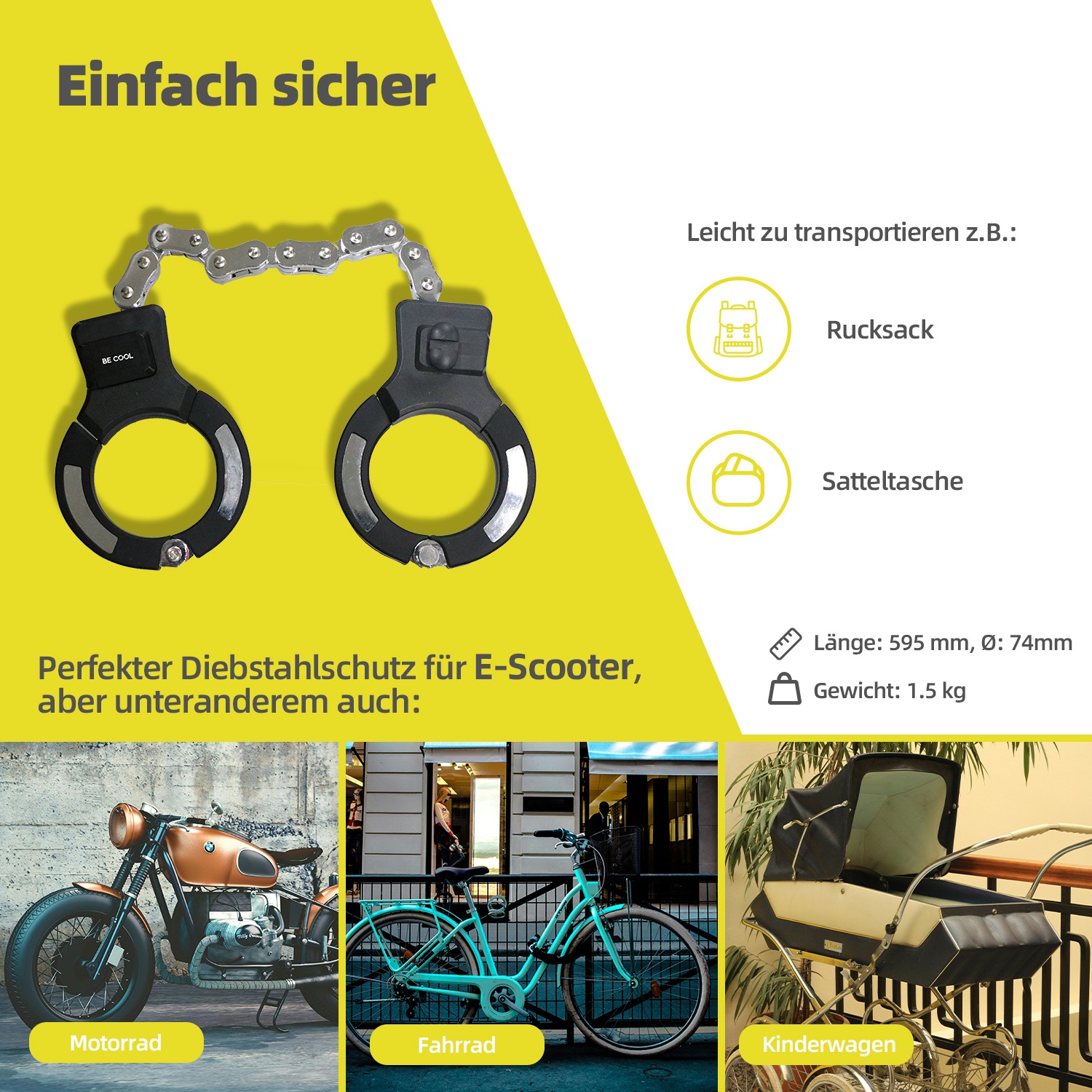 be cool Handhebelschloss »BE COOL BC75HSCH22BK«