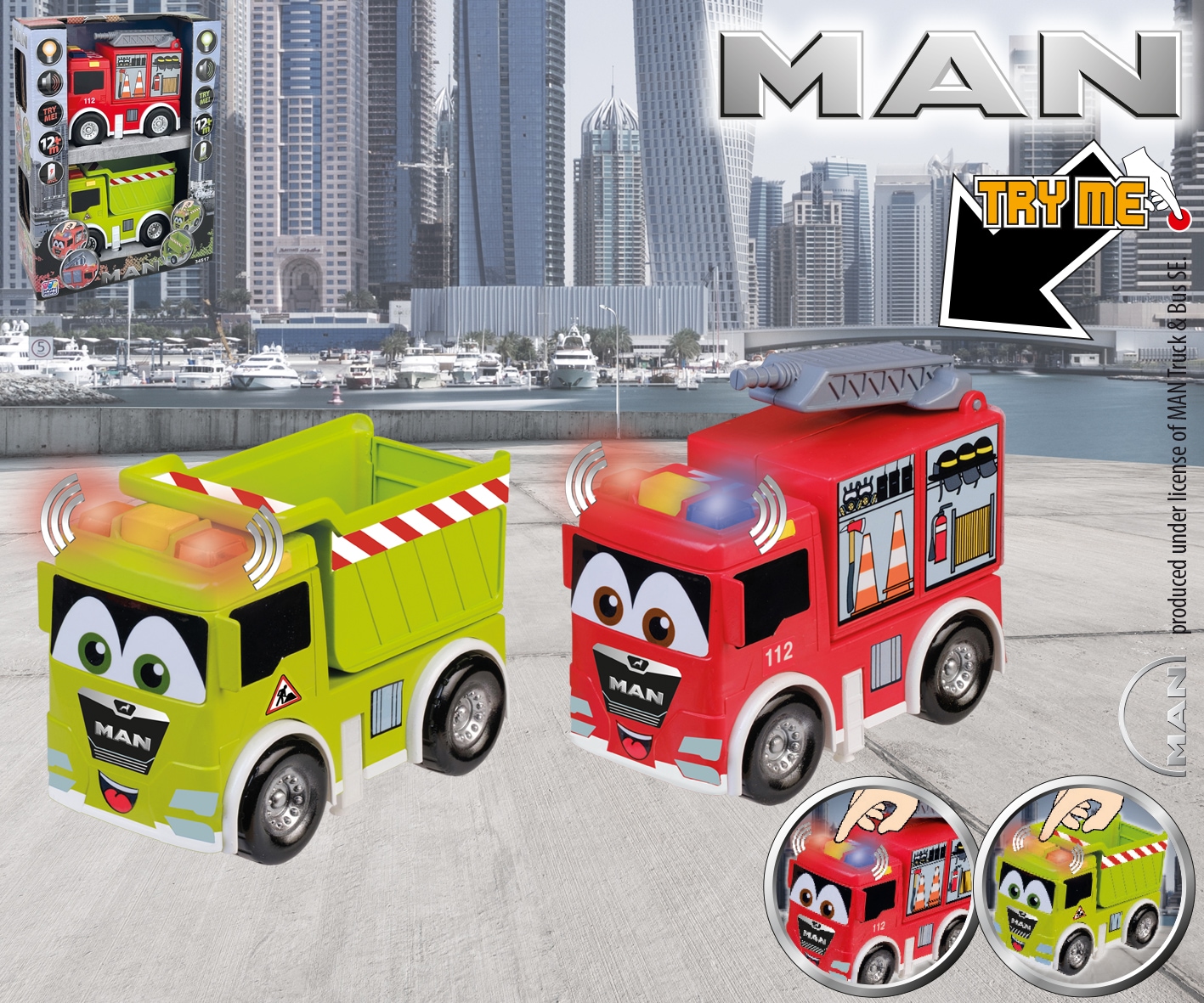 Happy People Spielzeug-Auto »MAN KIDS Feuerwehr 2er Set« mit Licht und Sound