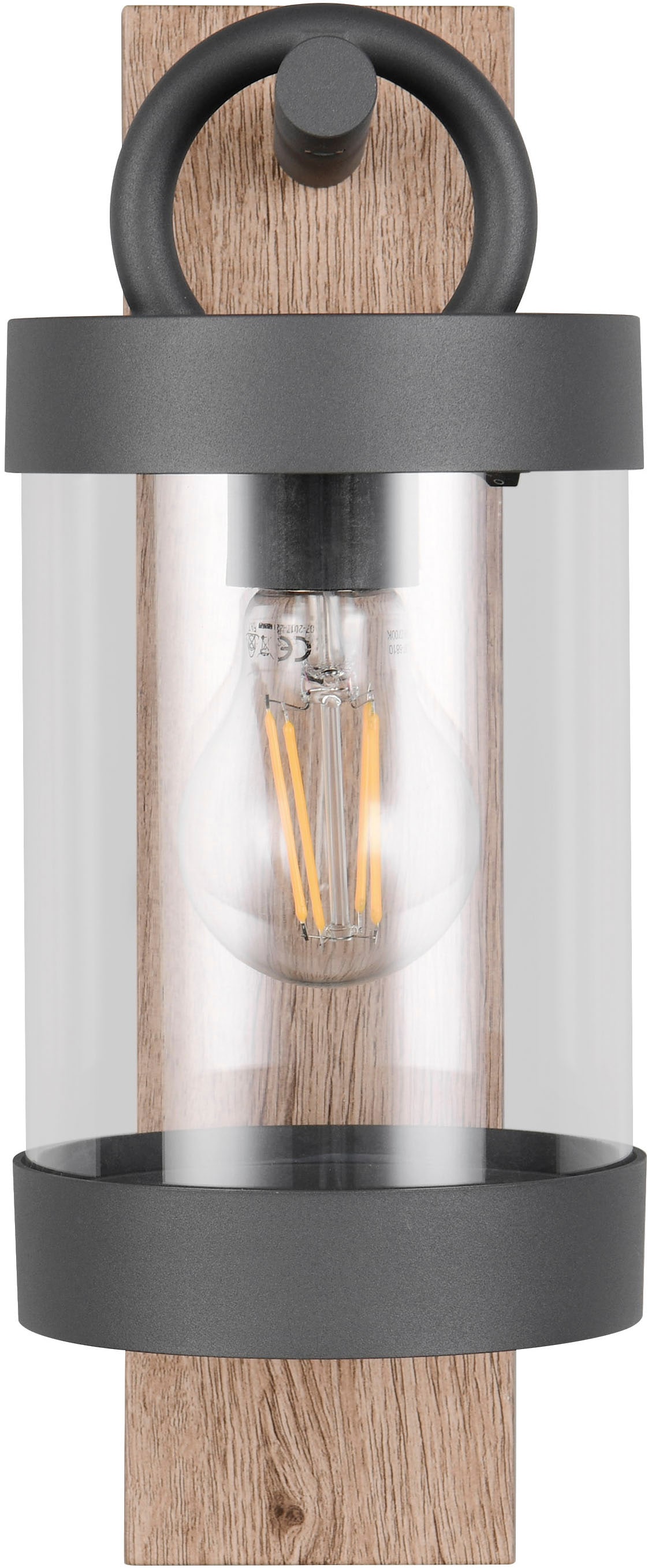 TRIO Leuchten Außen-Wandleuchte »SAMBESI, Laternen Optik Hauswand, exkl 1x E27 max 28W Dämmerungssensor« E27 1 Stk. warmweiß - kaltweiß Fassadenbeleuchtung aus Alu Druckguss, Rückenplatte Holz Nachbildung