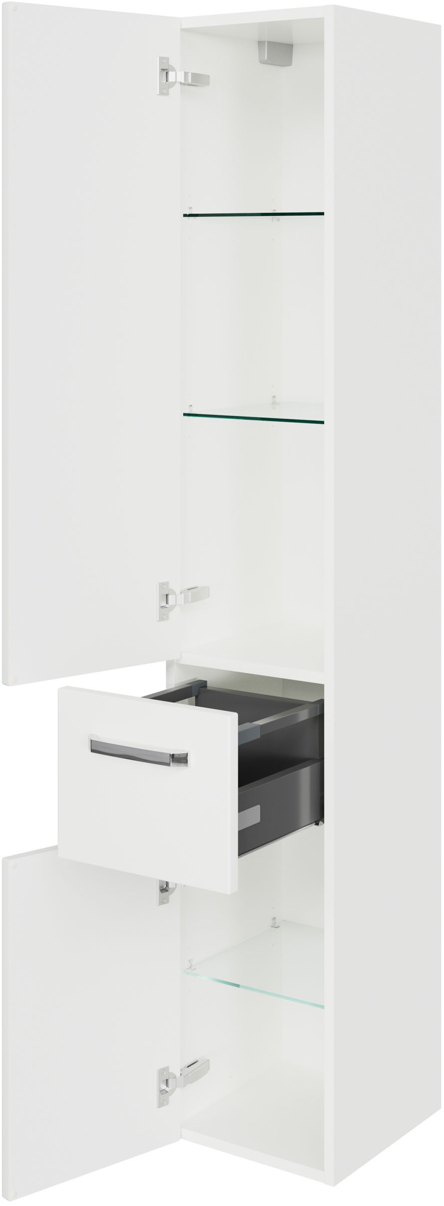 Saphir Hochschrank »Serie 4010 Badschrank 30 cm breit, mit 2 Türen und 1 Schublade«, 3 Glas-Einlegeböden, Badezimmer-Hochschrank inkl. Türdämpfer
