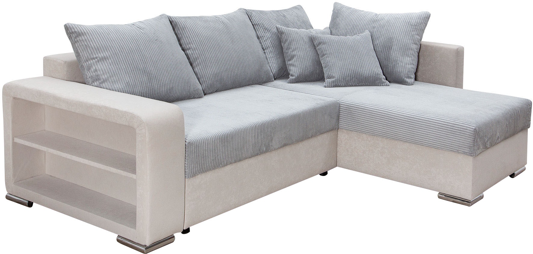 COLLECTION AB Ecksofa »John L-Form« Regalarmlehne,Bettfunktion,Bettkasten,Ottomane beiseitig montierbar