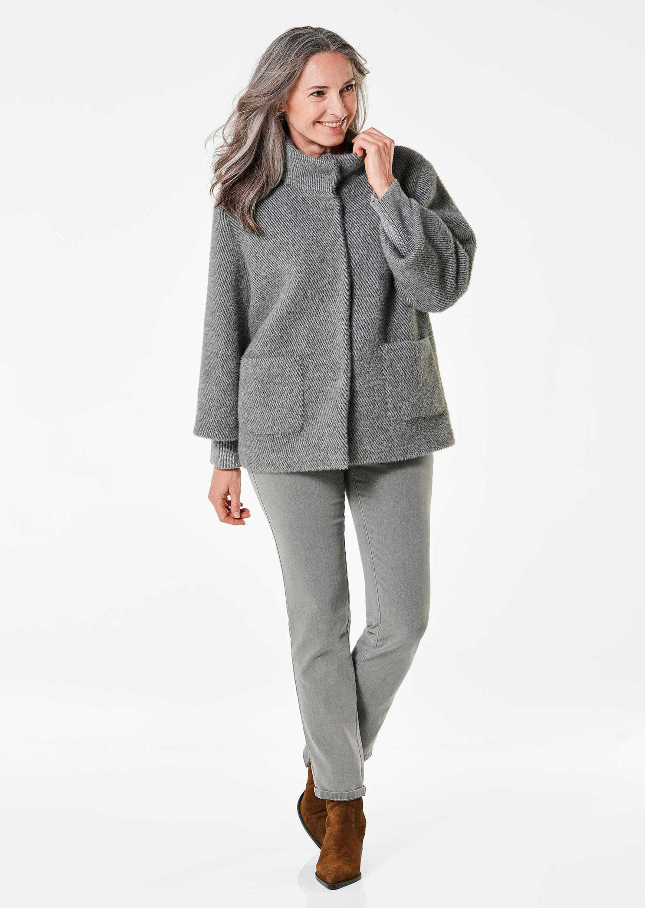GOLDNER Kurzjacke »Flauschiger Kurzmantel mit Stehkragen« mit Strickbündchem am Armsaum