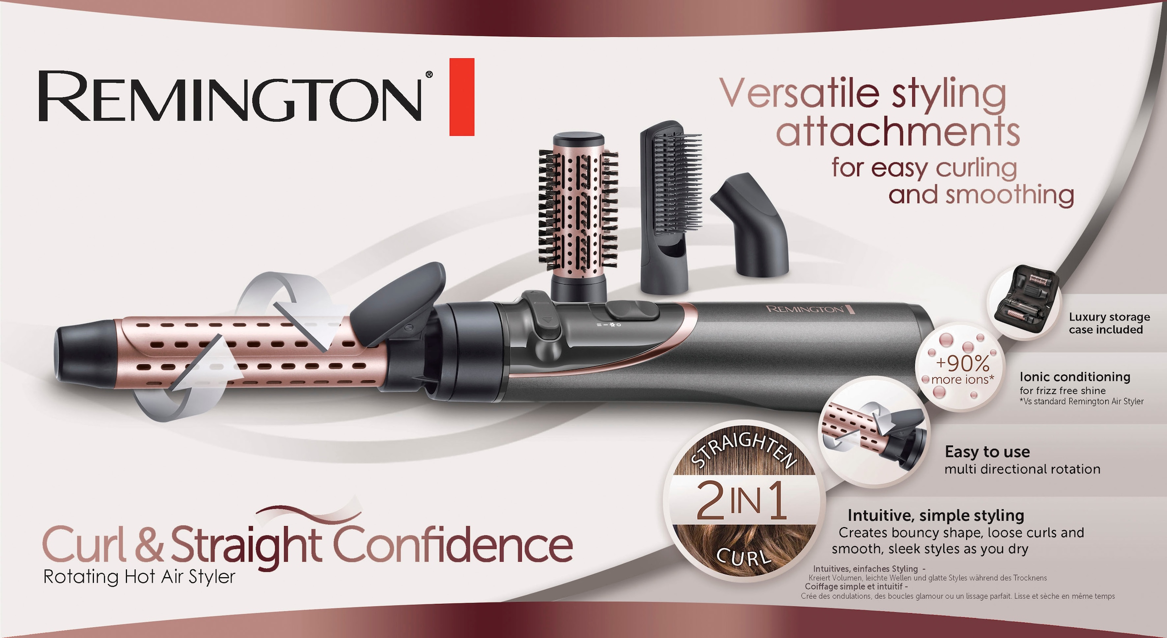 Remington Warmluftbürste »AS8606«, 4 Aufsätze}, Curl & Straight Confidence 3-in1 Ionen Styler