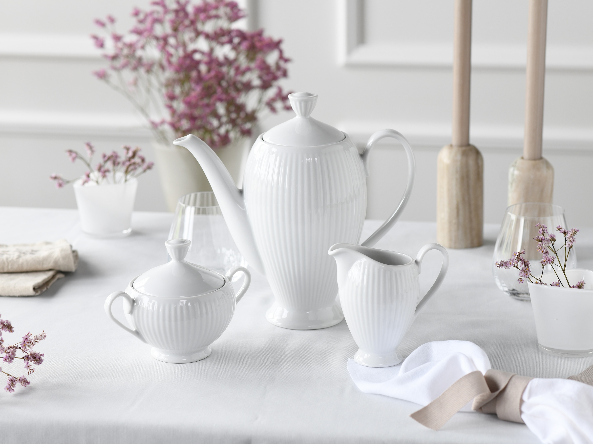 CreaTable Kaffeeservice »Valencia Weiß, Kaffeegarnitur 3-tlg« Elegant, Boho Chic