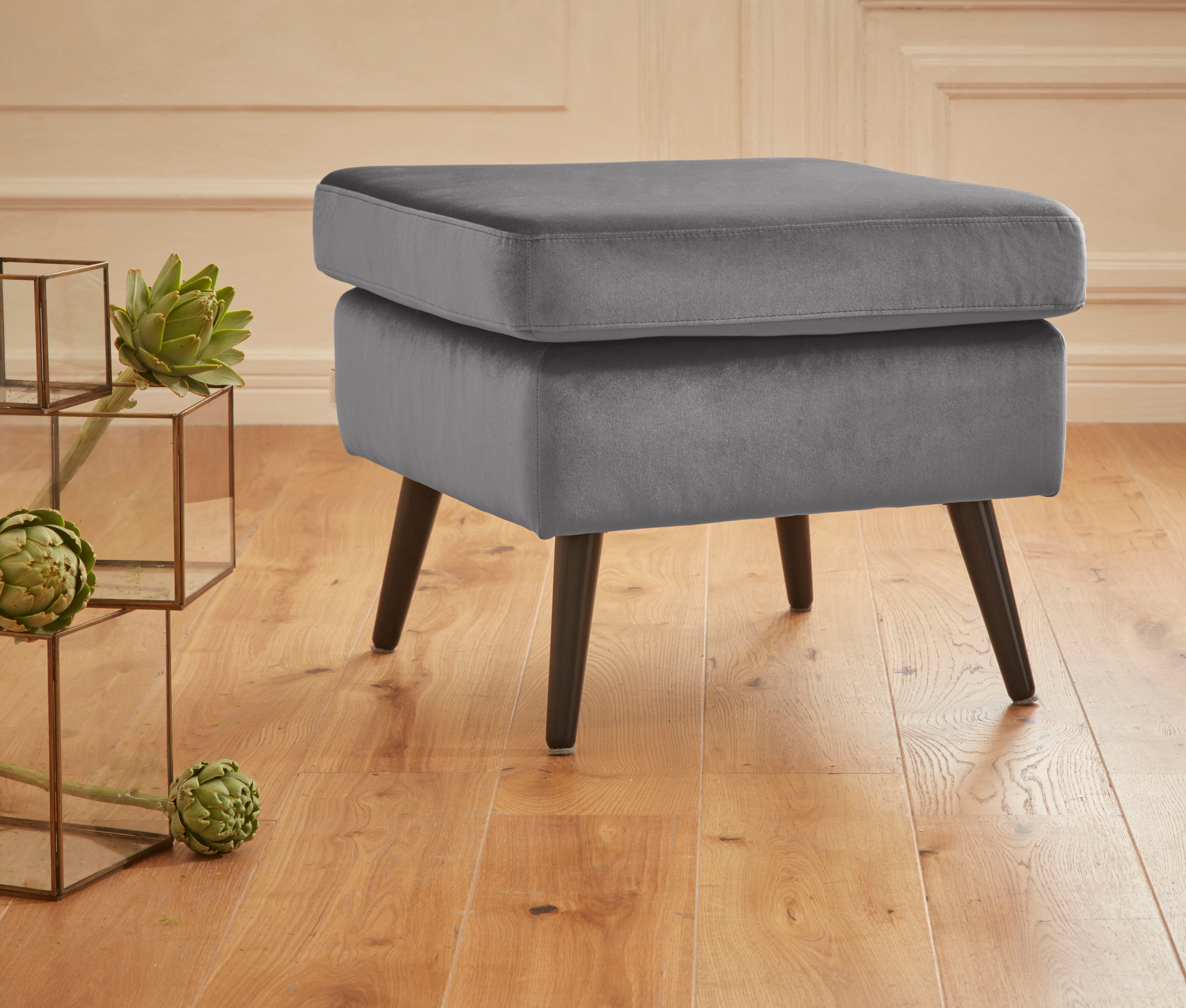 Home Affaire Hocker »Salla« Bezug auch in Luxus-Microfaser in Teddyfelloptik in grau, Größe B/H/T: 58 cm x 49 cm x 58 cm