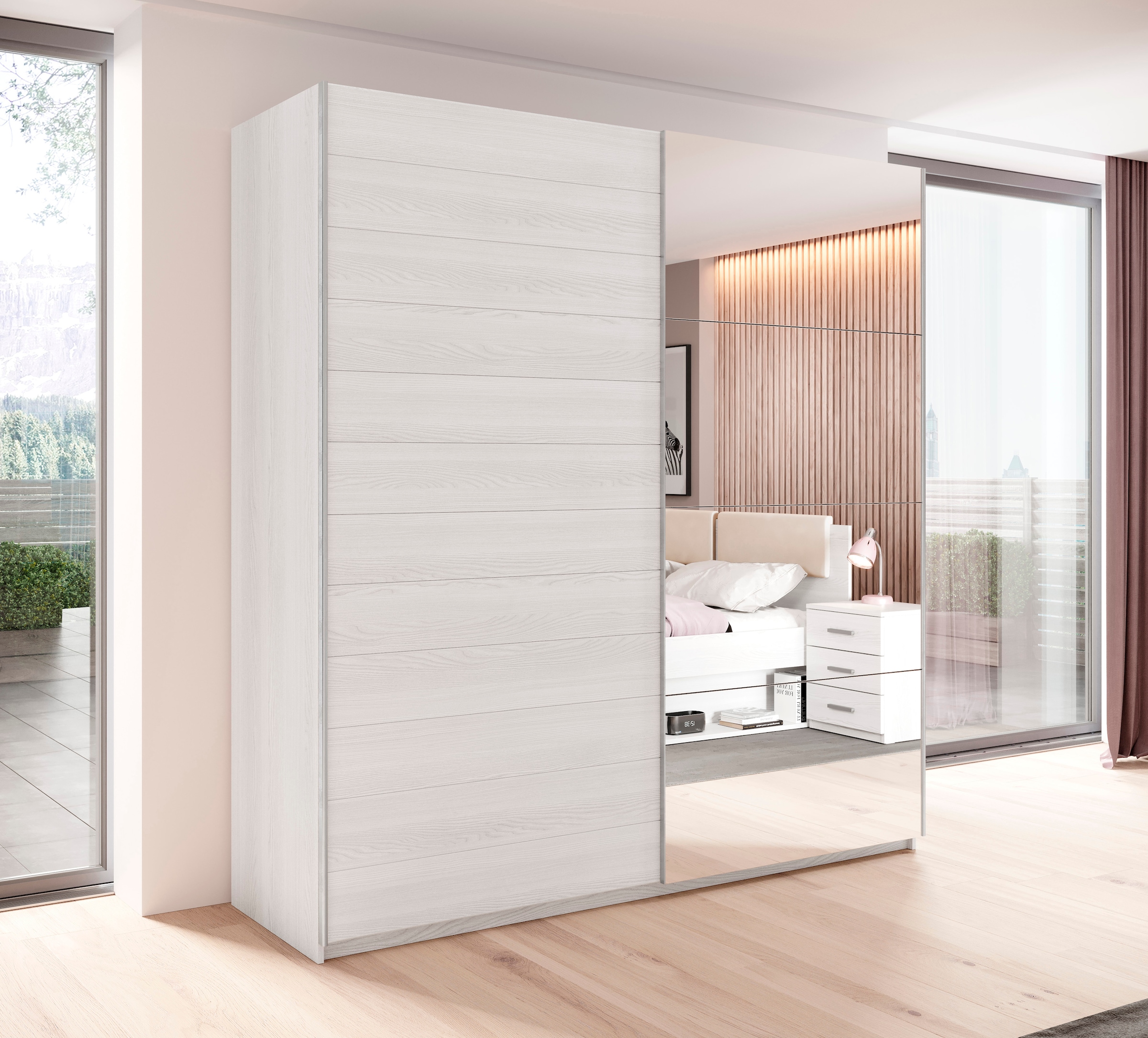 Home affaire Schwebetürenschrank »Galaxy Kleiderschrank, Wäscheschrank 200, 220 oder 270cm breit«, INKLUSIVE kompletter Innenausstattung, Metallgriffe
