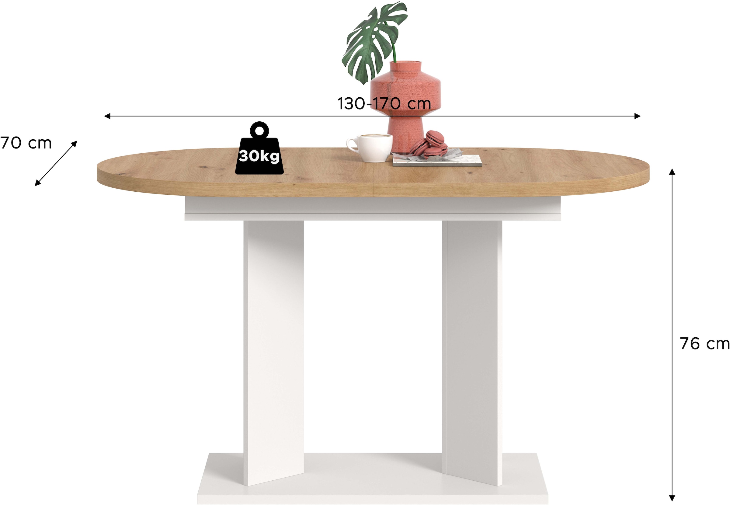 Home affaire Esstisch »GERO, 130-170 cm, ausziehbar, Säulengestell« in verschiedenen Ausführungen erhältlich, 1 Stk. tlg. Tisch, Esstisch, Esszimmer, Esszimmertisch, Küchetisch, Bartisch