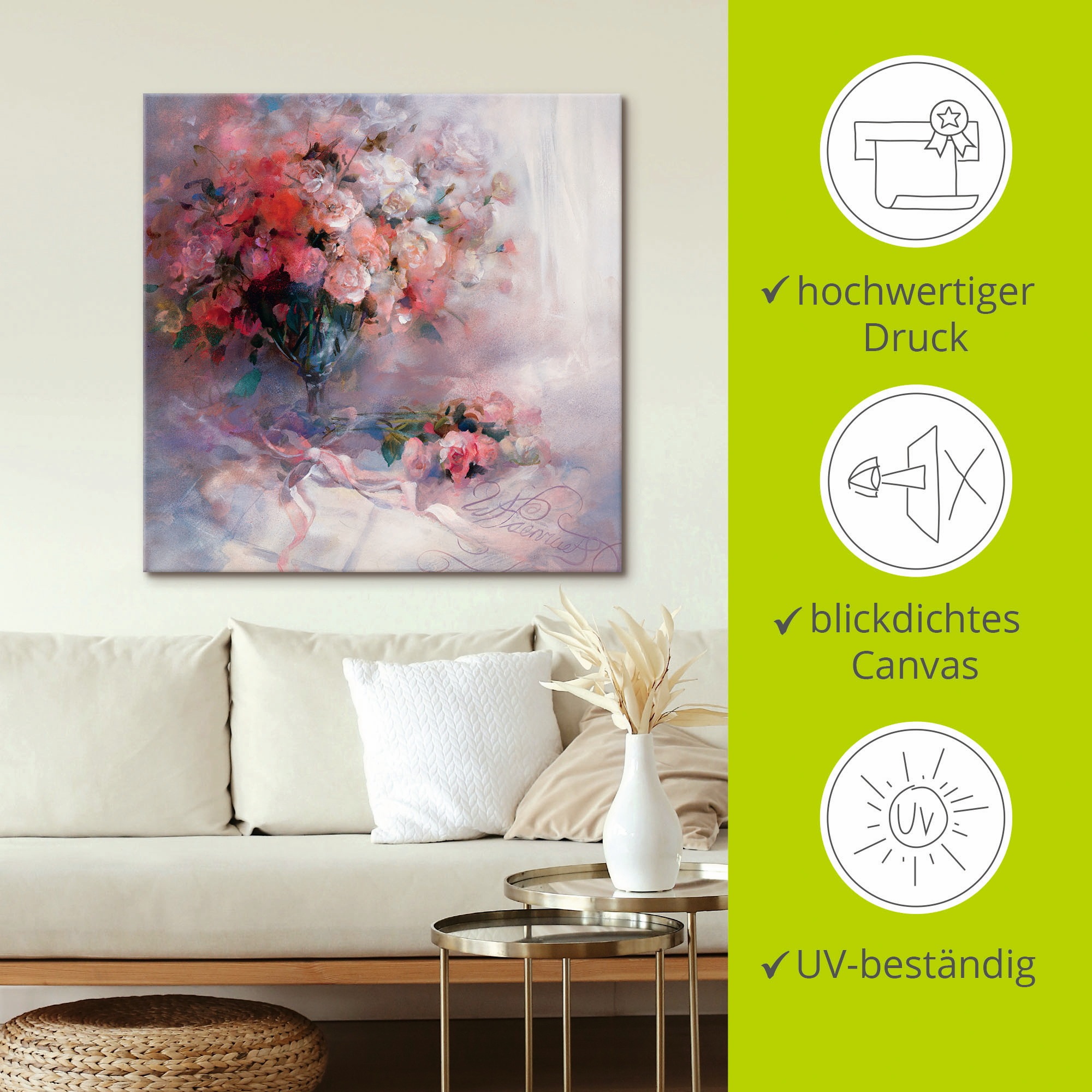 Artland Leinwandbild »Rosenstrauß«, Blumen, (1 St.), auf Keilrahmen gespannt