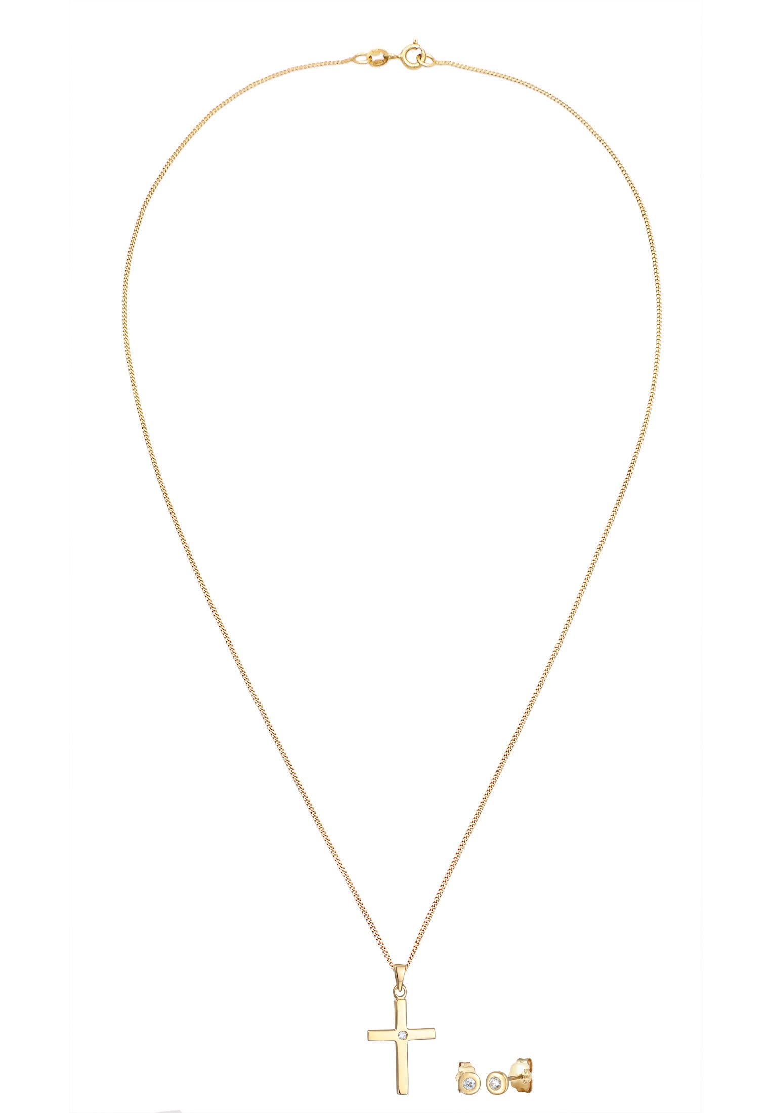 Elli DIAMONDS Ohrring und Ketten Set »Schmuckset Kette Stecker Kreuz Diamant (0.075 ct) 585 Gelbgold«