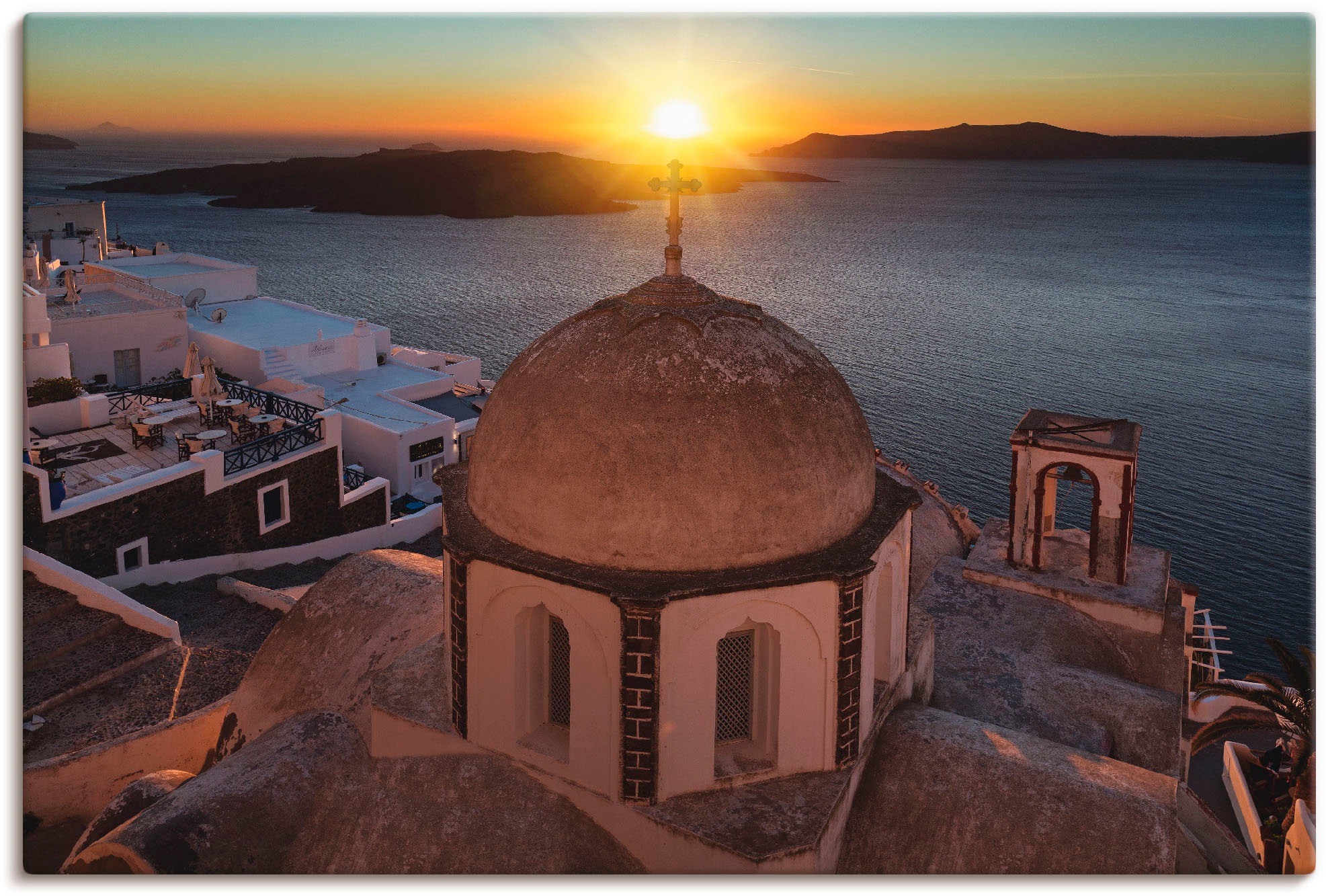 Artland Wandbild »Santorini Sonnenuntergang«, Gebäude, (1 St.), in vielen Größen & Produktarten - Alubild / Outdoorbild für den Außenbereich, Leinwandbild, Poster, Wandaufkleber / Wandtattoo auch für Badezimmer geeignet
