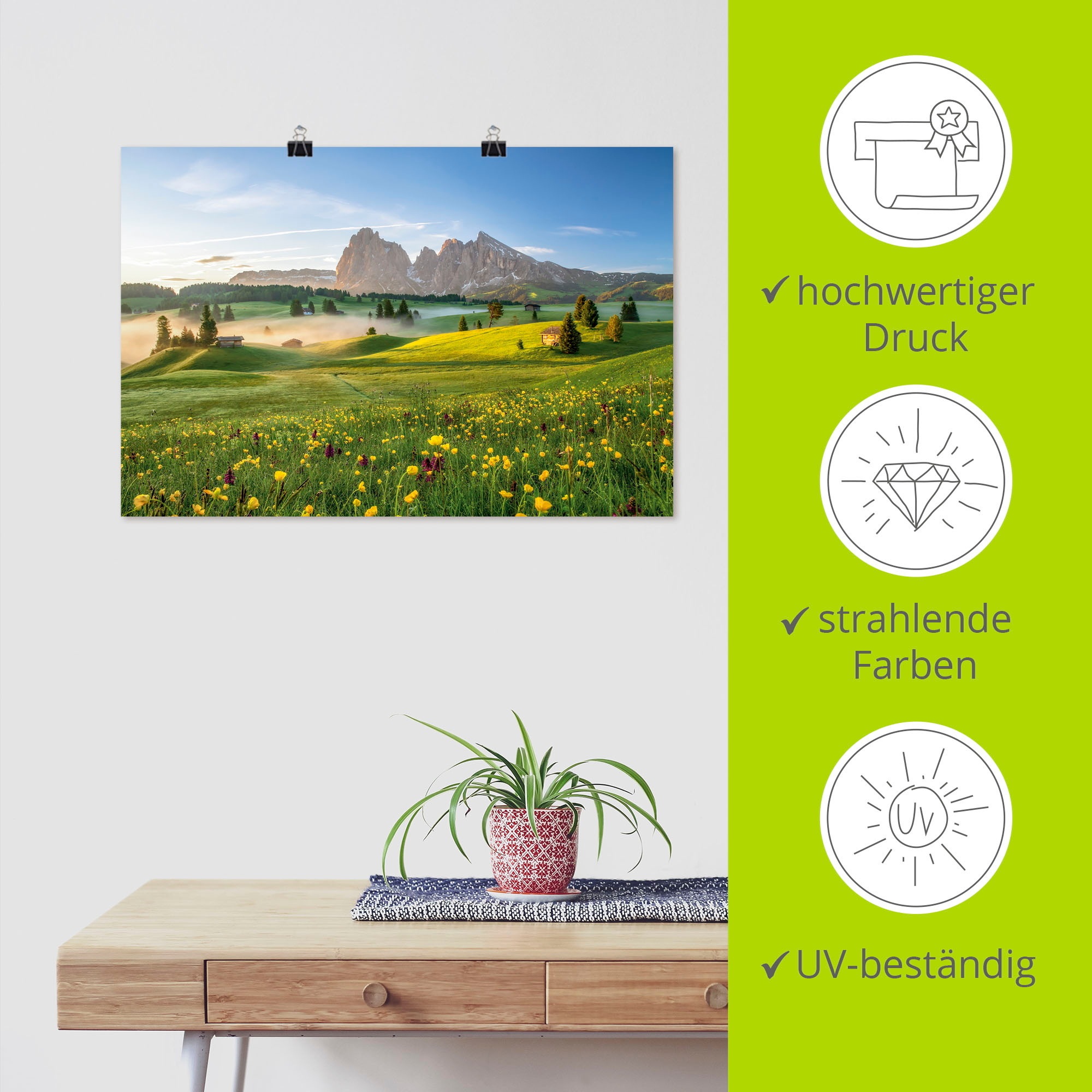 Artland Wandbild »Frühling auf der Seiser Alm«, Berge & Alpenbilder, (1 St.), als Alubild, Leinwandbild, Wandaufkleber oder Poster in versch. Größen