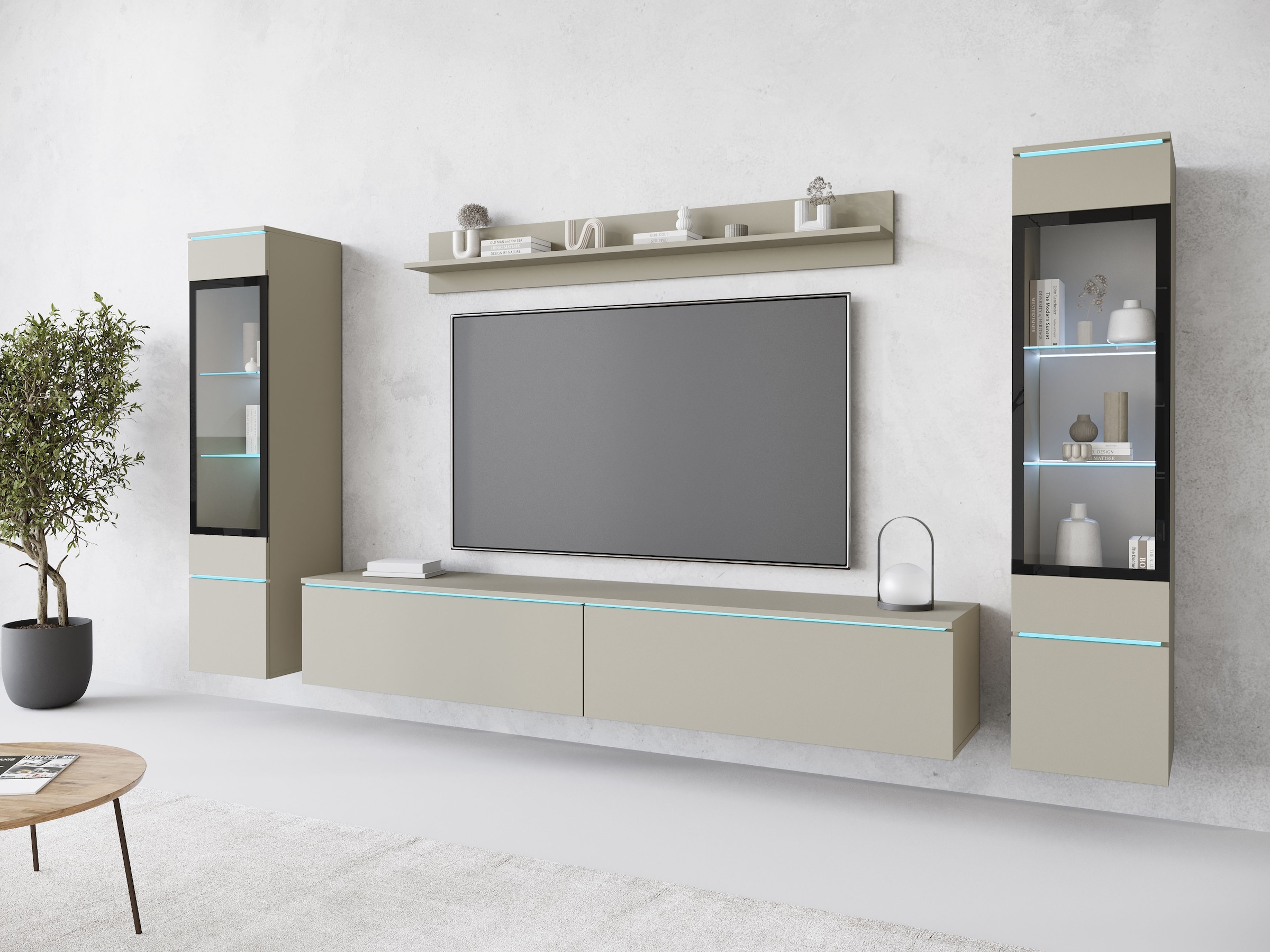INOSIGN Wohnwand »VERA II, Vitrinen Türanschlag wechselbar«, (Komplett-Set, 4 St.), Vitrine mit Verglasung, stehend und hängend, inklusive Beleuchtung