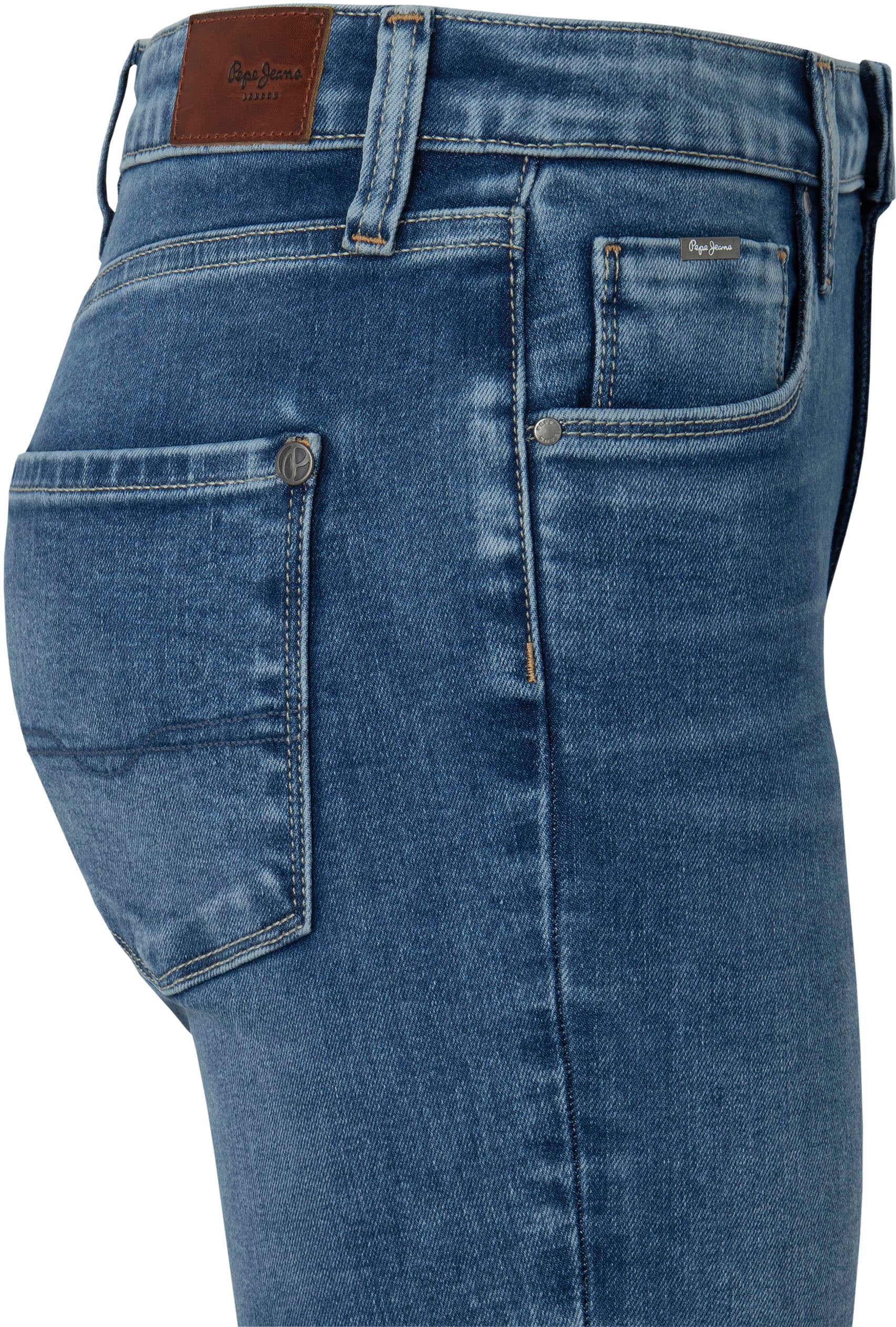 Pepe Jeans bequemem mit hohem Shop kaufen seidig OTTO in Bund Online Skinny Stretch im Röhrenjeans Passform aus Denim »REGENT«