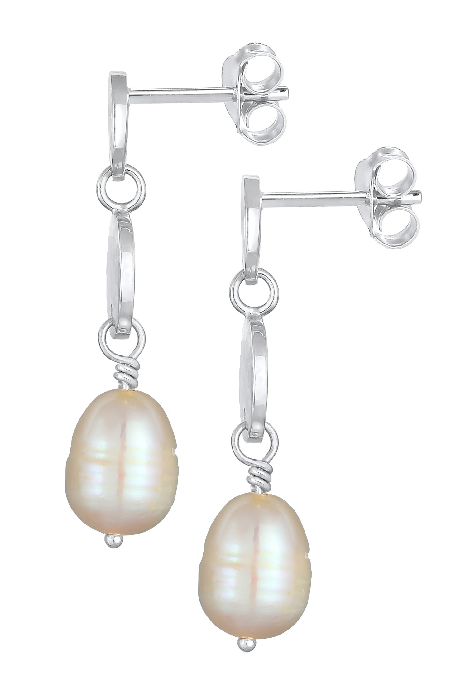 Elli Premium Paar Ohrstecker »Ohrringe Baroque Süßwasserperlen Plättchen 925 Silber«
