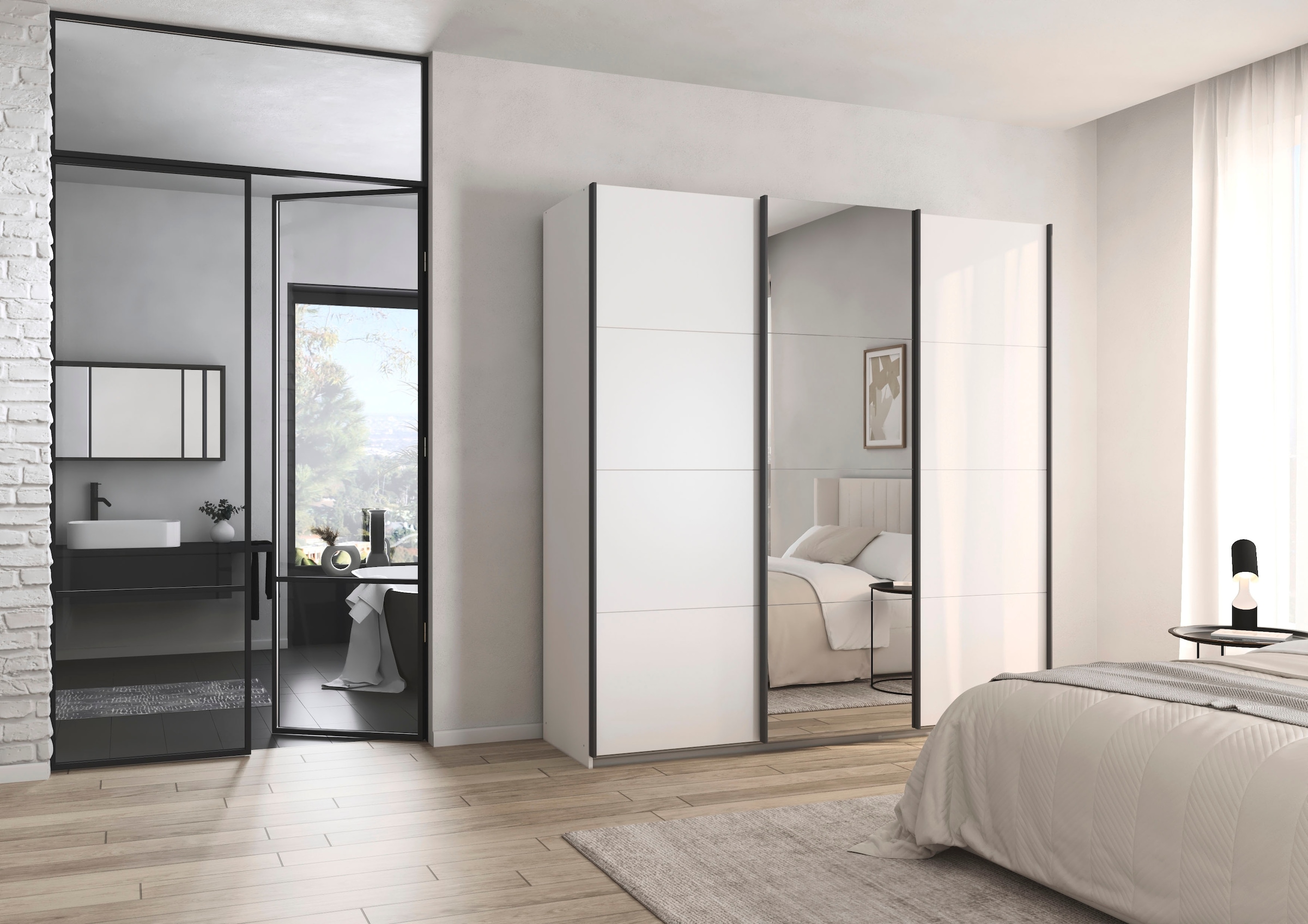 rauch Schwebetürenschrank »Kleiderschrank Schrank Garderobe AGORDO«, (in zwei Griff-Farben), Top Innenausstattung, in 4 Breiten und 2 Höhen MADE IN GERMANY