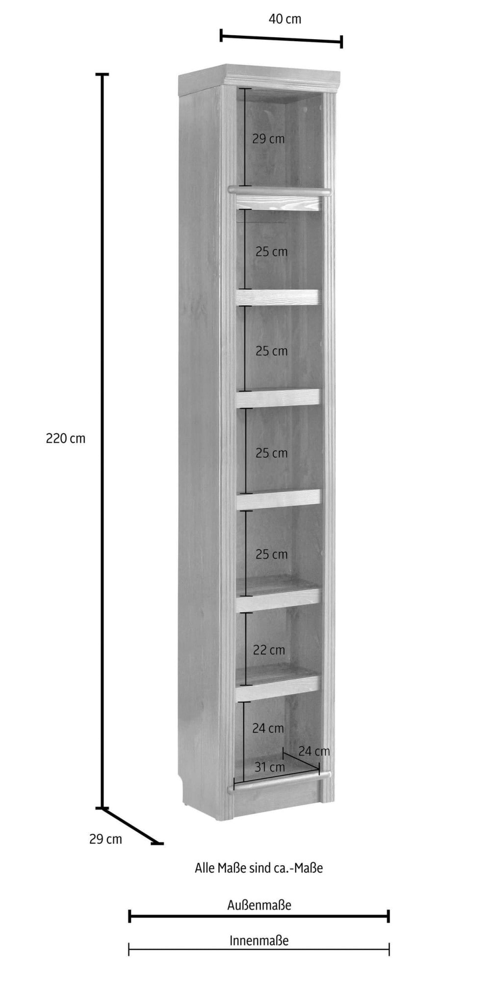 OTTO home Bücherregal »Soeren Regal B/T/H: 40/29/220 cm« Kiefer FSC®-zertifiziert, 7 Fächer und 6 Einlegeböden