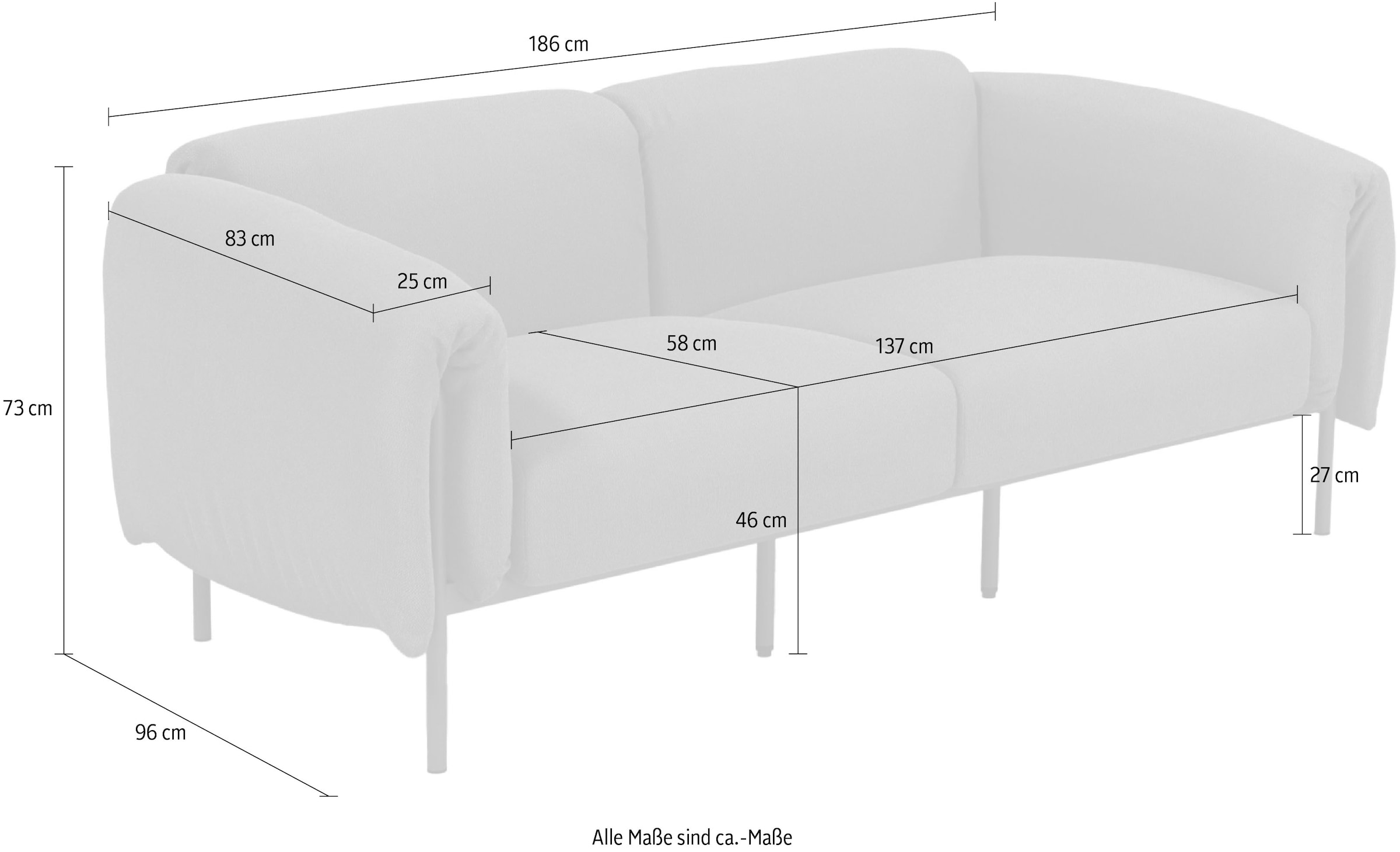 andas 2-Sitzer »Lumi Loungesofa«, Outdoor Gartensofa, wetterfeste Materialien, Breite 186 cm