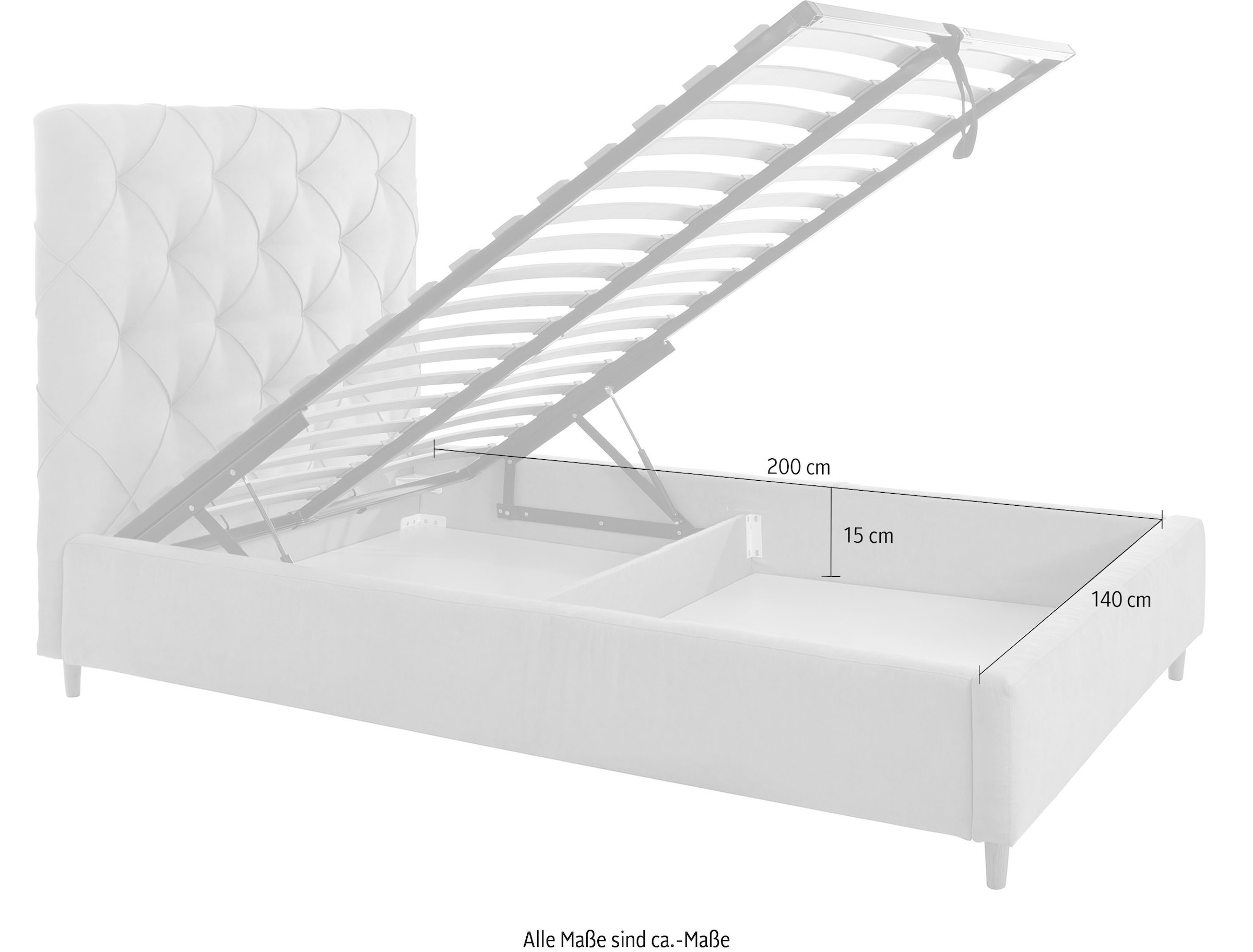 Leonique Polsterbett »Louanne« mit schöner Knopfheftung im Rückenteil, inkl. Bettkasten